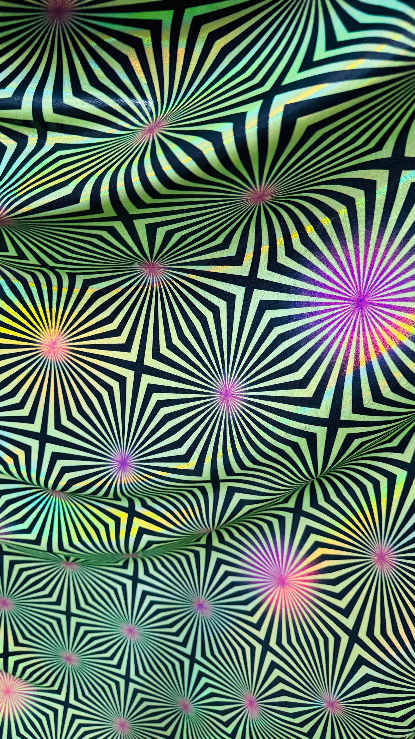 New Psychedelic abstract design Iridescent metallic nylon spandex with foggy foil 4-way stretch 58/60” High quality fabrics by AlexLAFabric