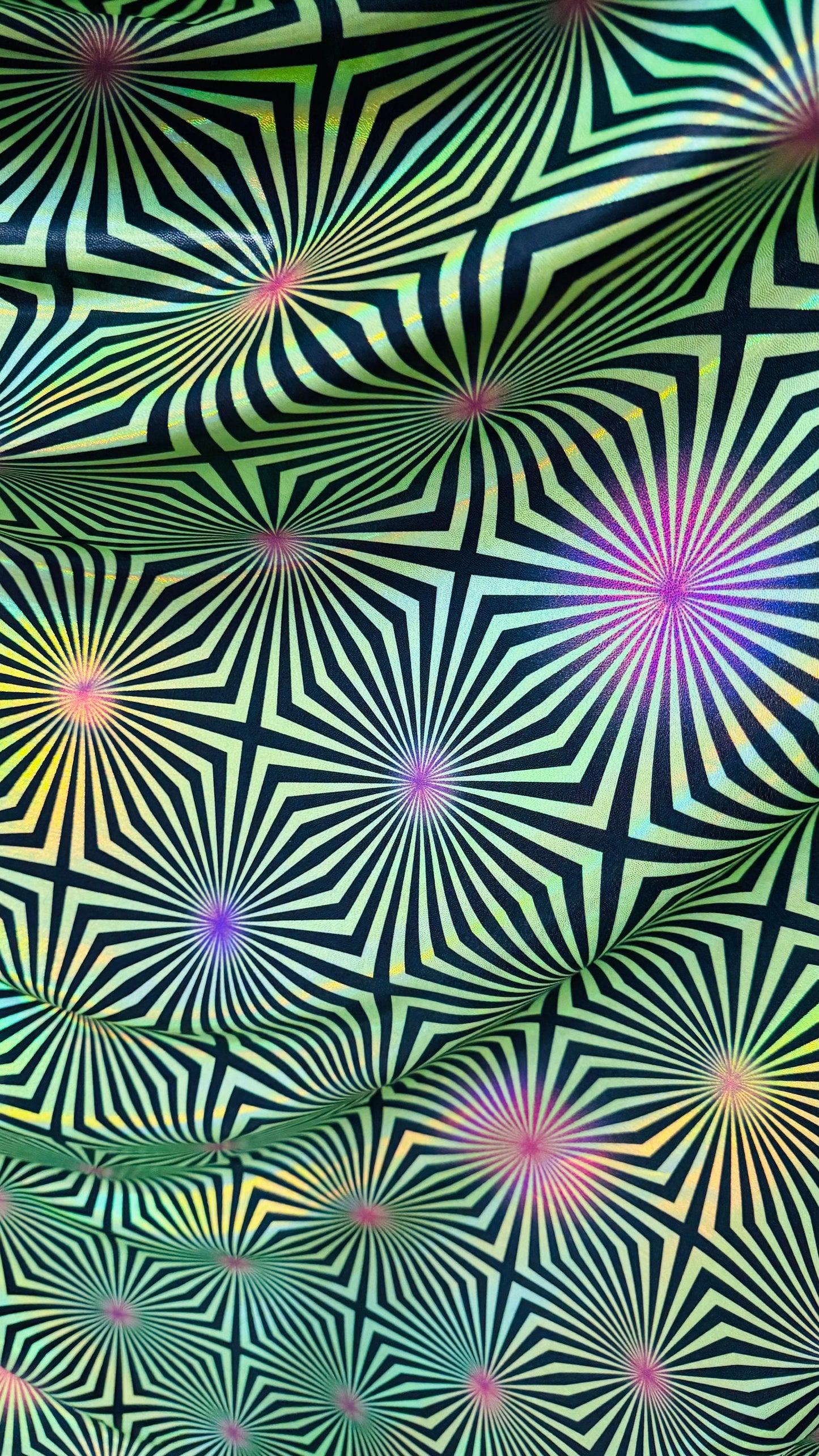 New Psychedelic abstract design Iridescent metallic nylon spandex with foggy foil 4-way stretch 58/60” High quality fabrics by AlexLAFabric