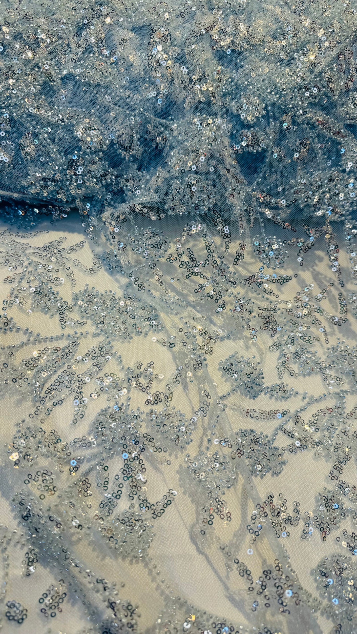 Luxury 3D Beaded Paris lace design embroidered on 4-way stretch mesh 55/57” High Quality fabrics by AlexLAFabrics