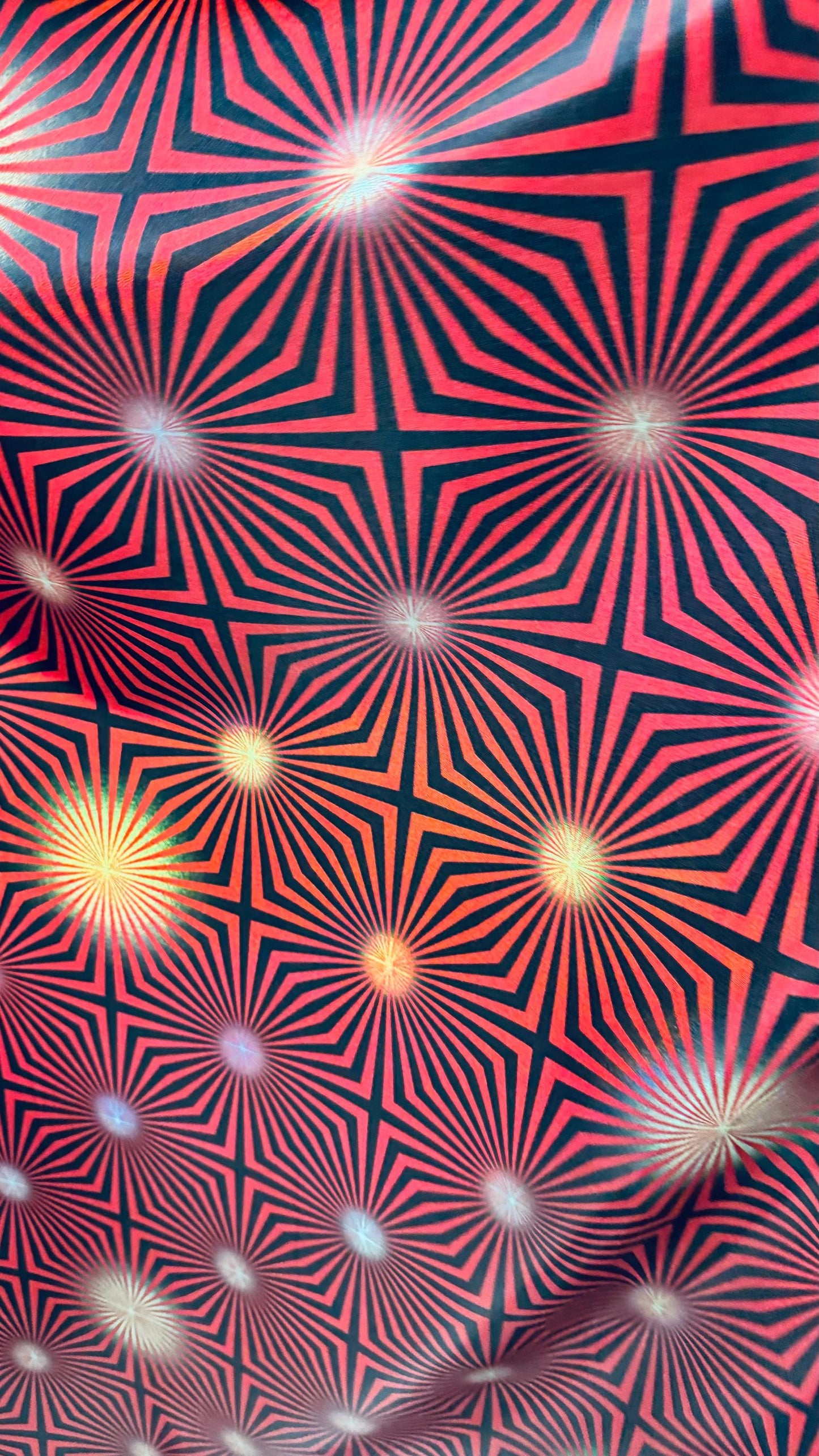 New psychedelic abstract design on metallic iridescent foggy foil metallic nylon spandex 4-way stretch 58/60” High quality fabrics by AlexLA
