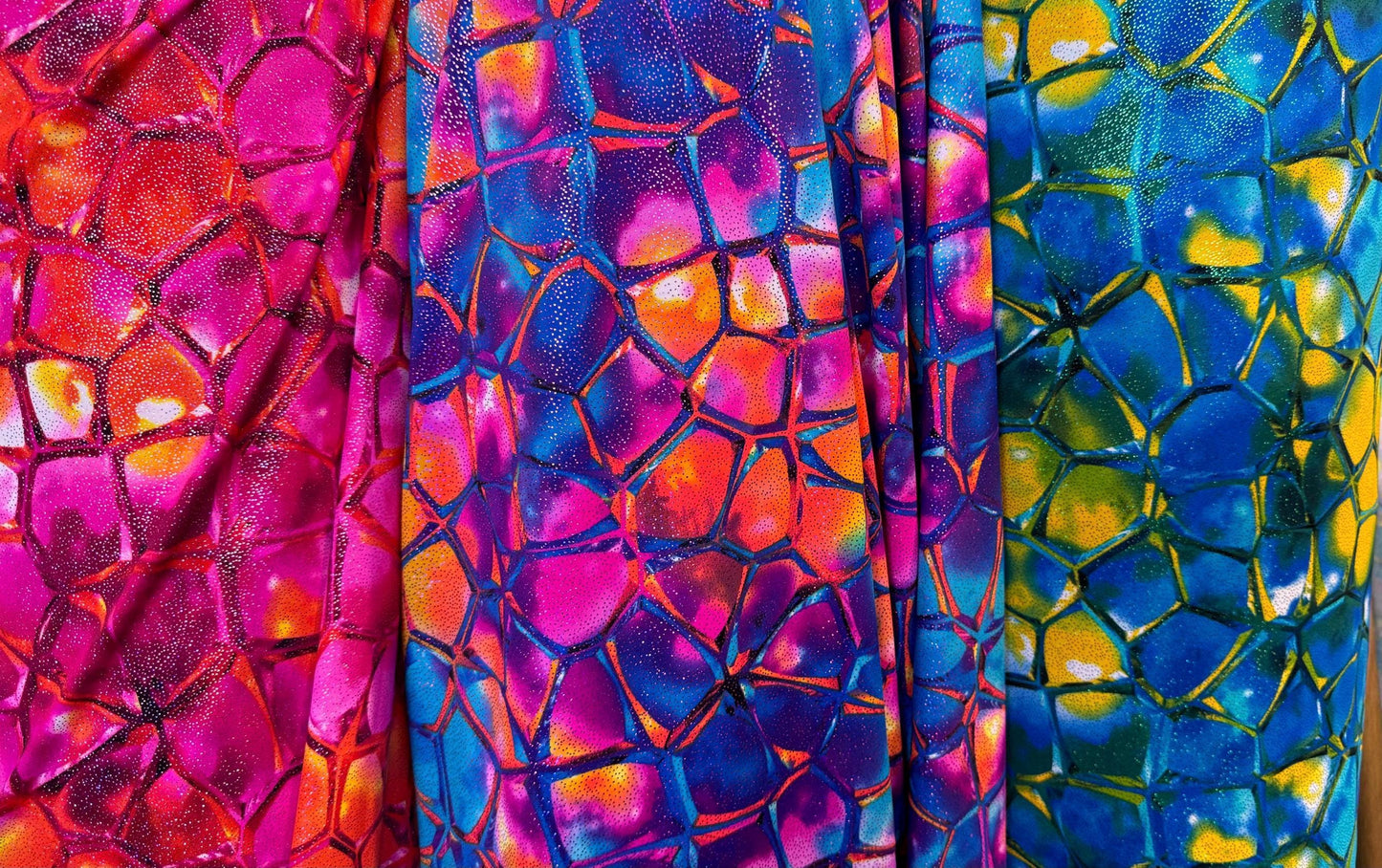New Kaleidoscope vision abstrat design Nylon spandex with foggy foil best quality metallic fabric 4-way stretch 58/60” High quality fabrics