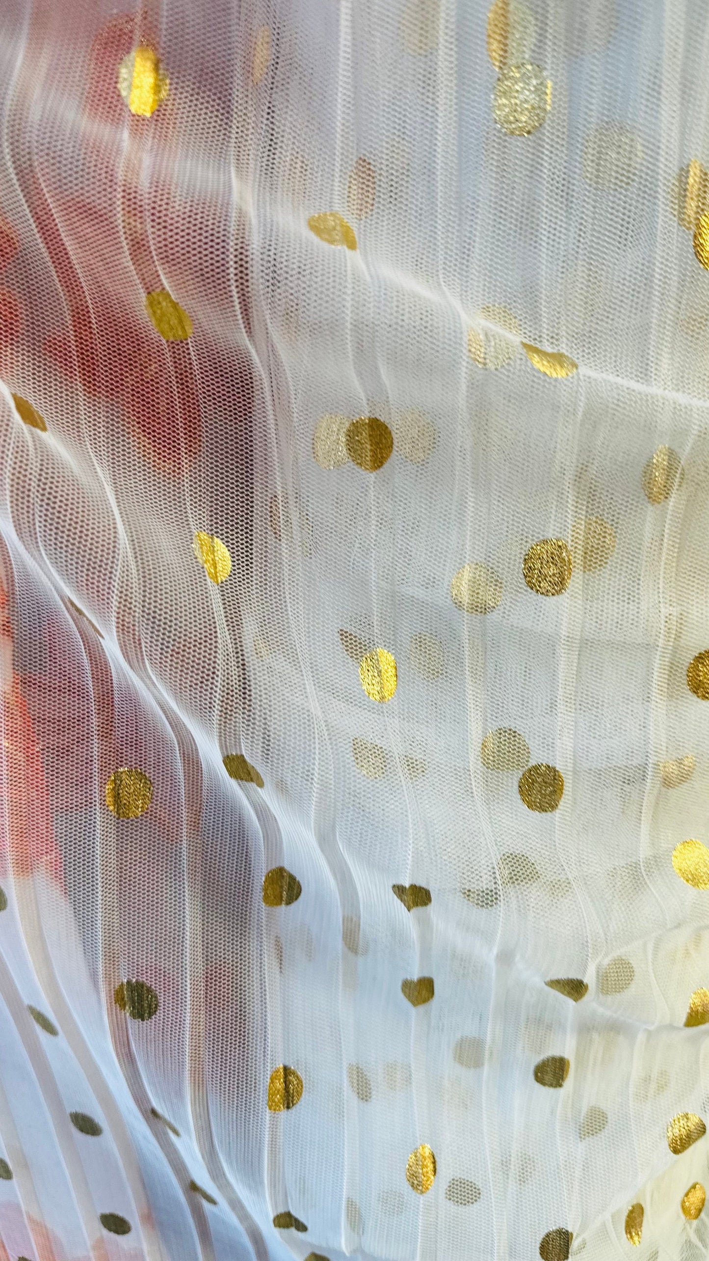 Polka Dots metallic design on Pleated mesh 2-way stretch 58/60” High quality fabrics by AlexLAFabrics