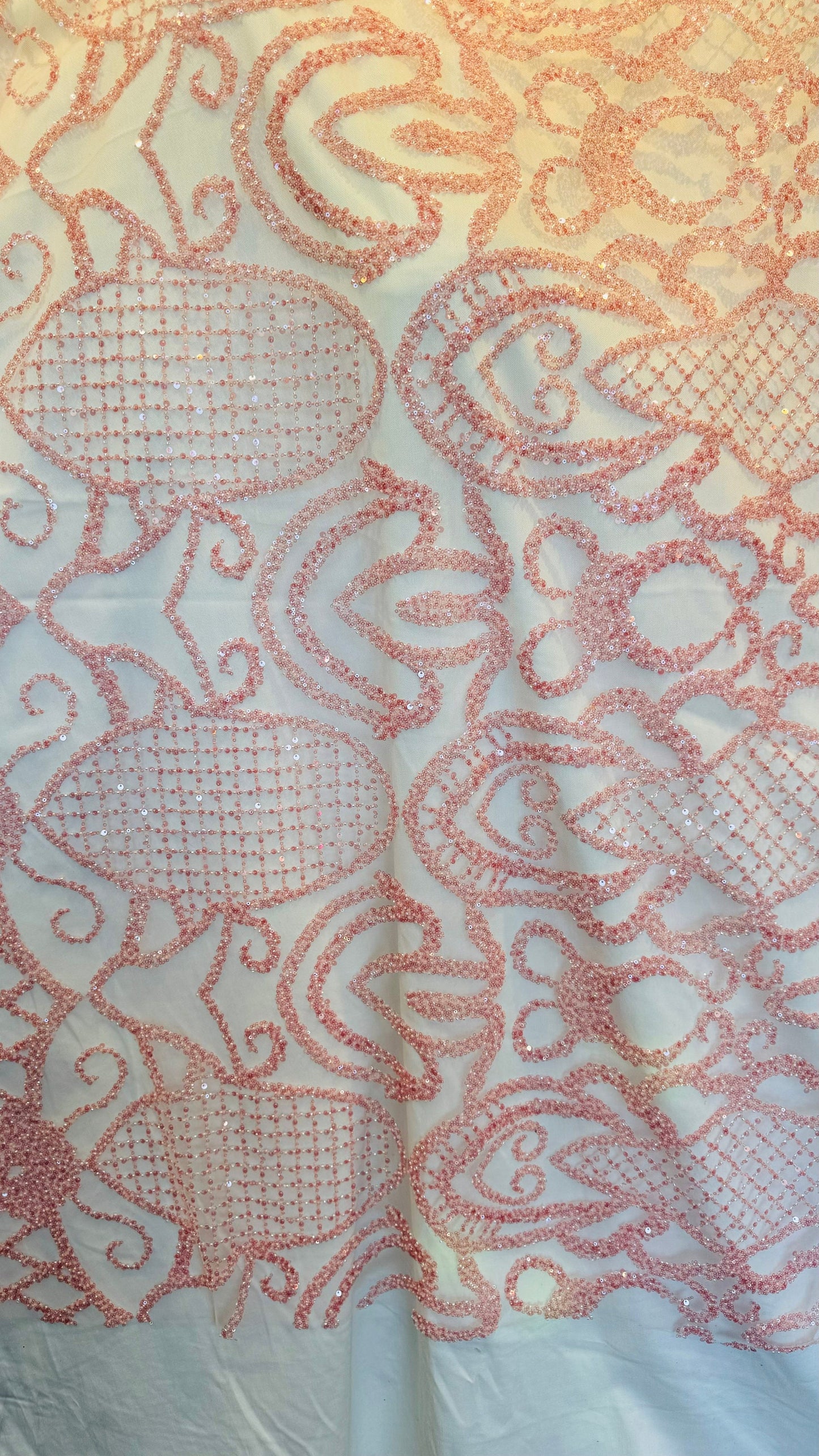 Deluxe Italian beaded lace design embroidered ok spandex mesh 4-way 55/57” High Quality fabrics by AlexLAFabrics