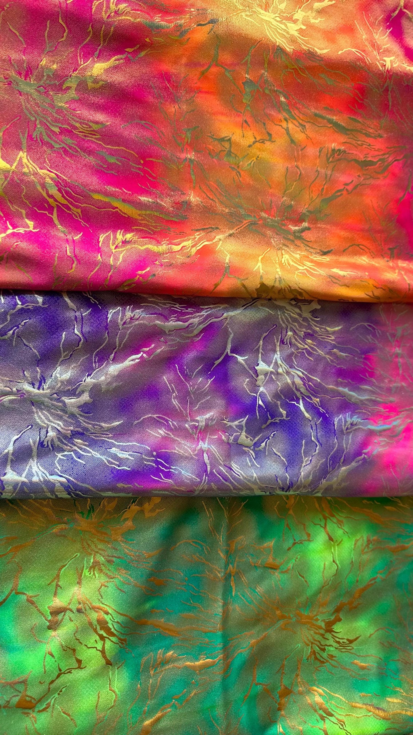 New Luxury Tie Dye Modern Abstract design hologram metallic nylon spandex 4-way stretch 58/60” Sold by the YD. Ships worldwide from LA