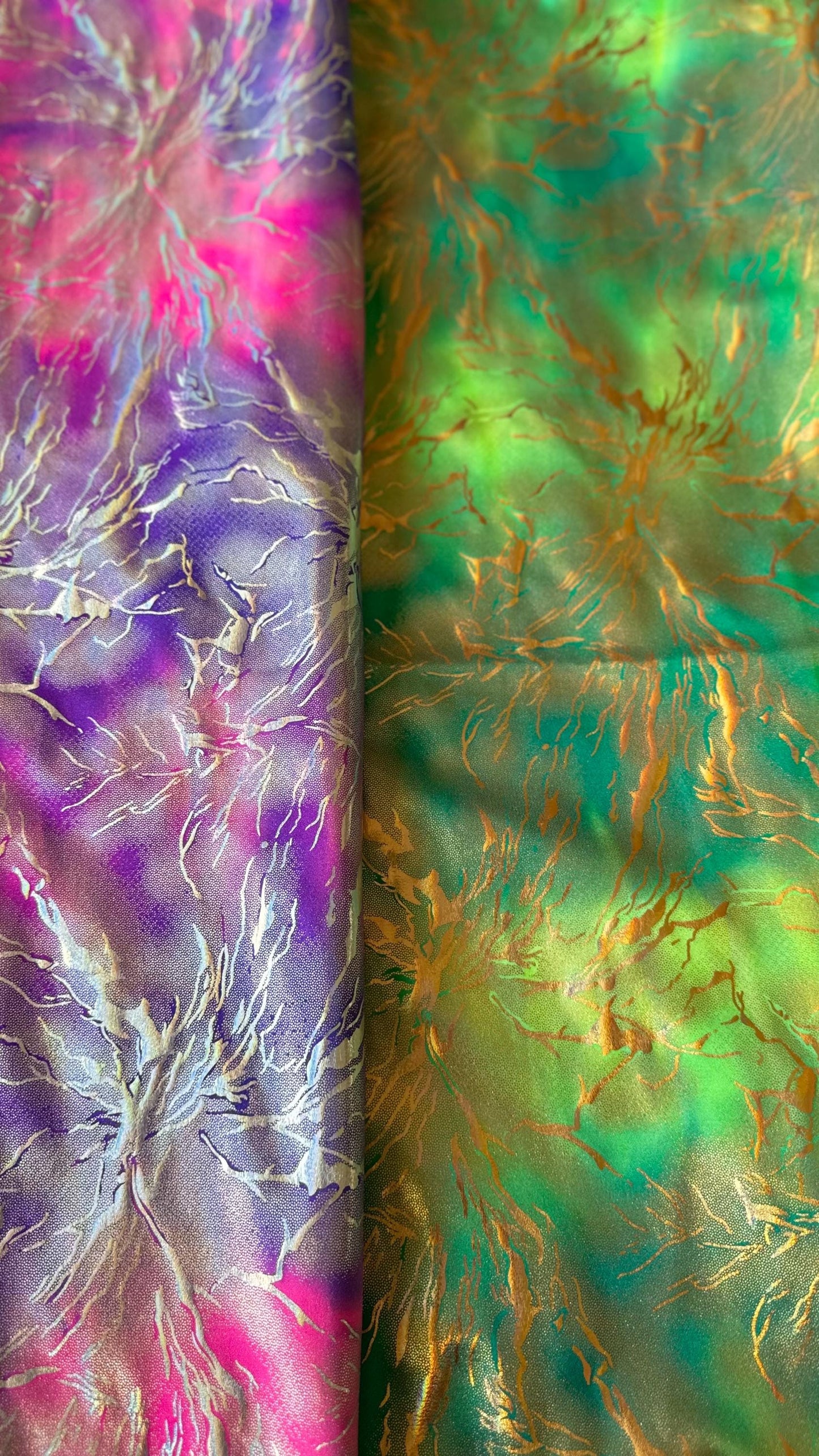 New Luxury Tie Dye Modern Abstract design hologram metallic nylon spandex 4-way stretch 58/60” Sold by the YD. Ships worldwide from LA