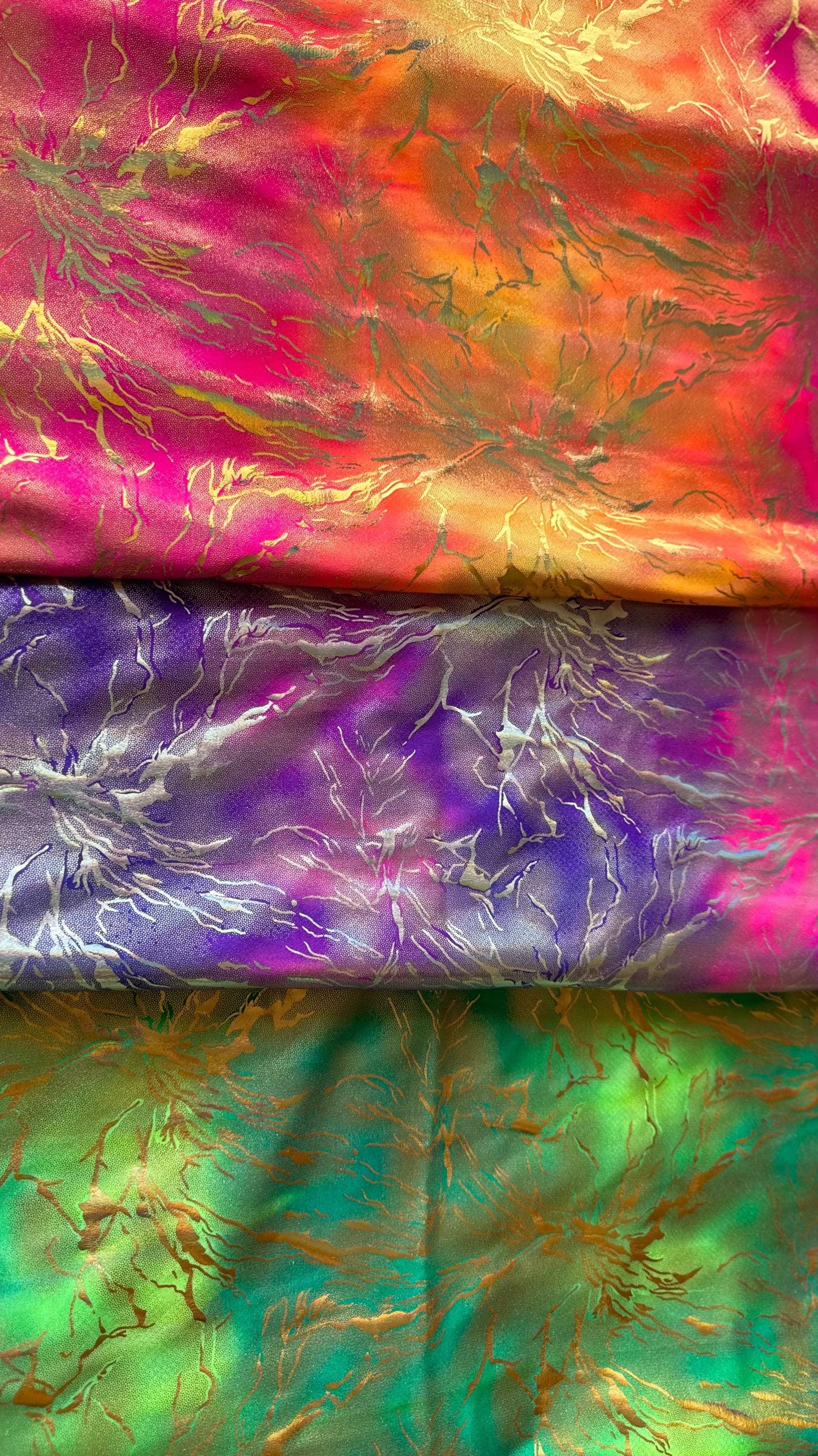 New Luxury Tie Dye Modern Abstract design hologram metallic nylon spandex 4-way stretch 58/60” Sold by the YD. Ships worldwide from LA