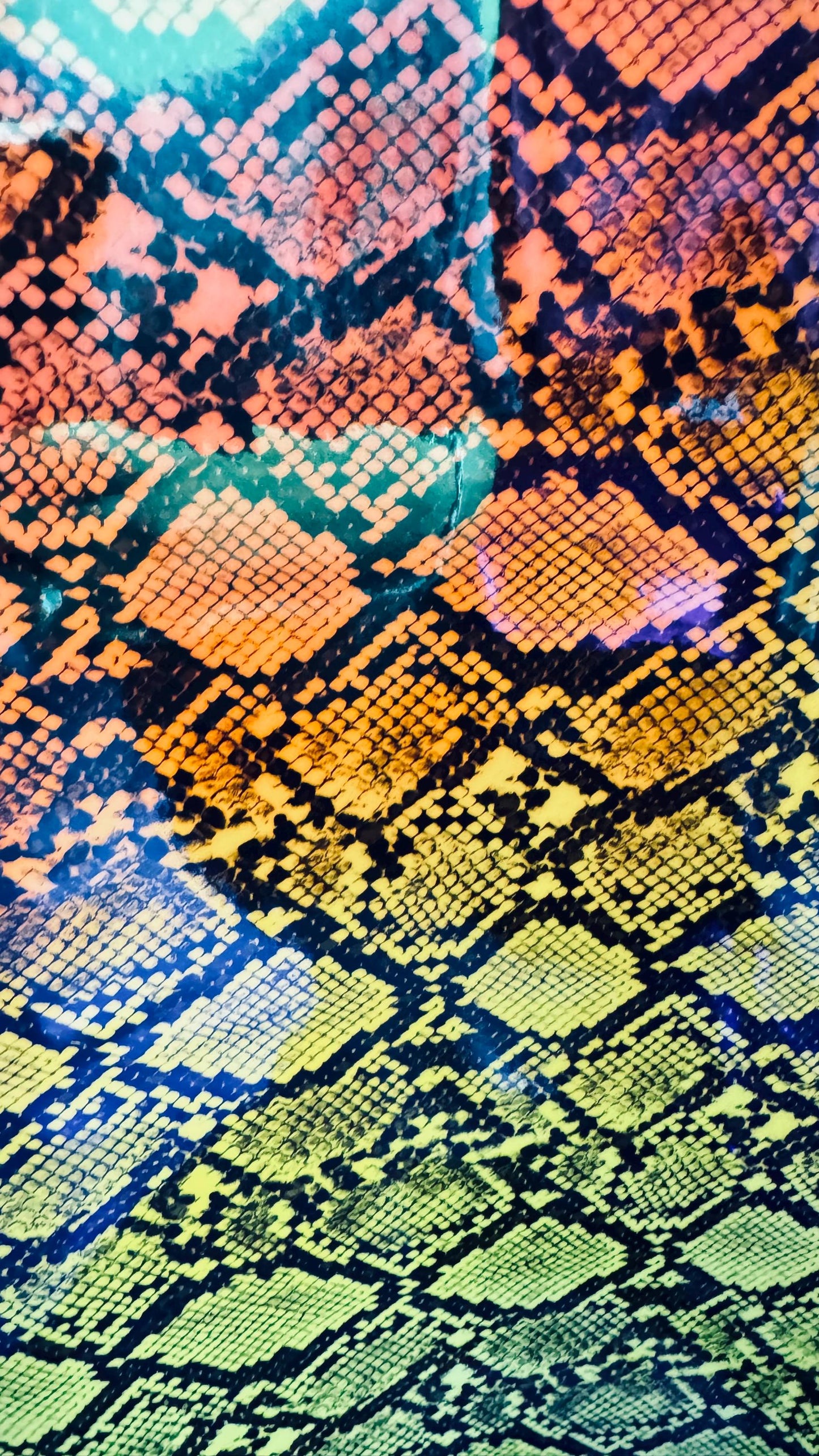 3D Exotic Snake Iridescent Rainbow design on high quality of super shiny vinyl non stretch 58/60” High quality fabrics by AlexLAFabrics