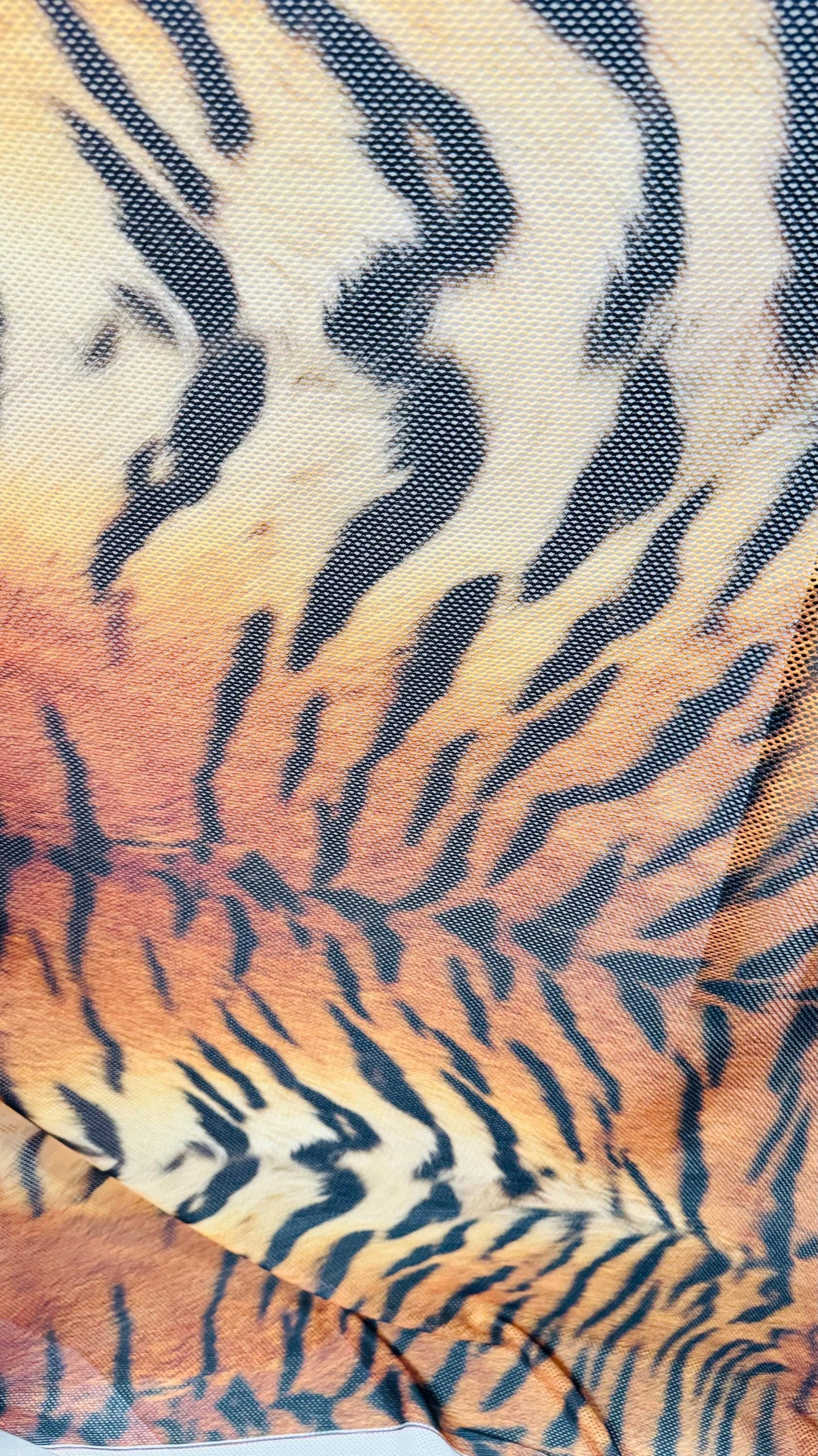 Tiger Exotic design on fishnet poly spandex 2-way stretch 58/60” High quality fabrics by AlexLAFabrics