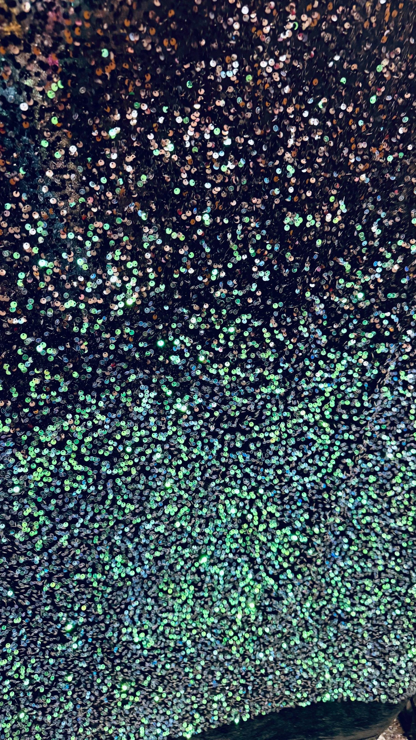 Luxury Ombre sequins Black-Peacock green on 4-way stretch velvet 58/60” high quality fabrics by AlexLAFabrics