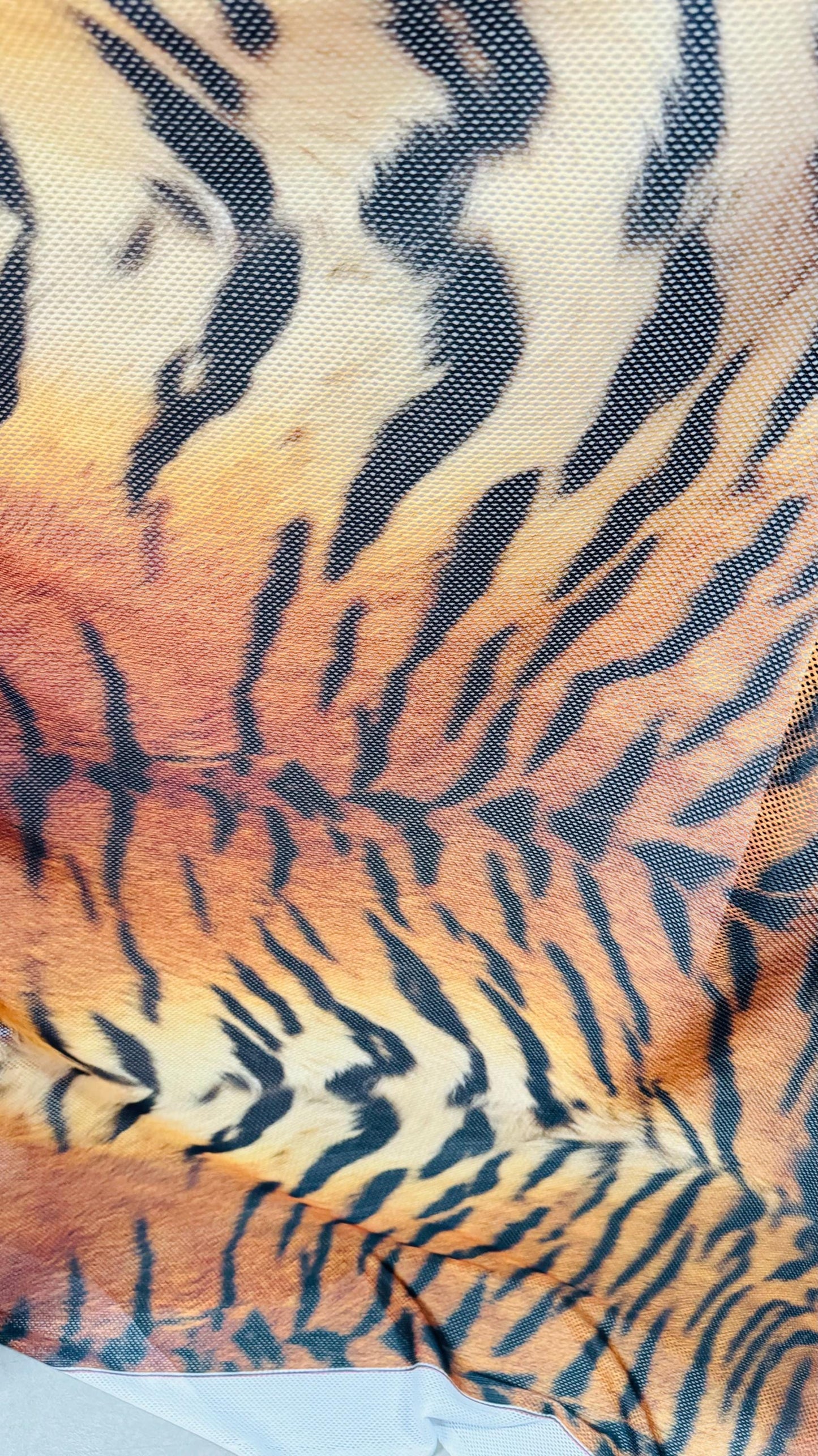Tiger Exotic design on fishnet poly spandex 2-way stretch 58/60” High quality fabrics by AlexLAFabrics