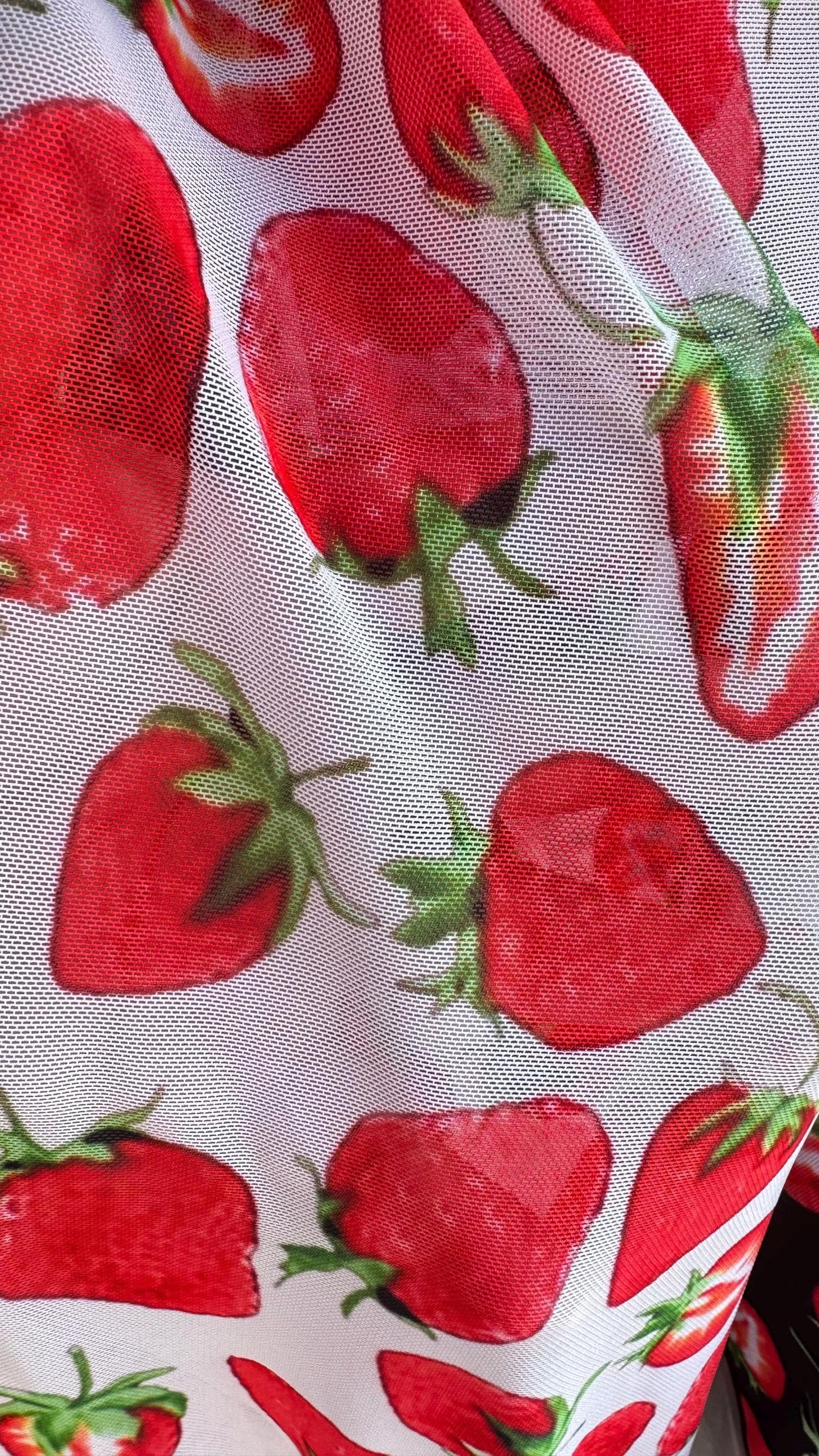 New Strawberry design print on best quality of Nylon spandex power mesh 4-way stretch 58/60” High quality fabrics by AlexLAFabrics