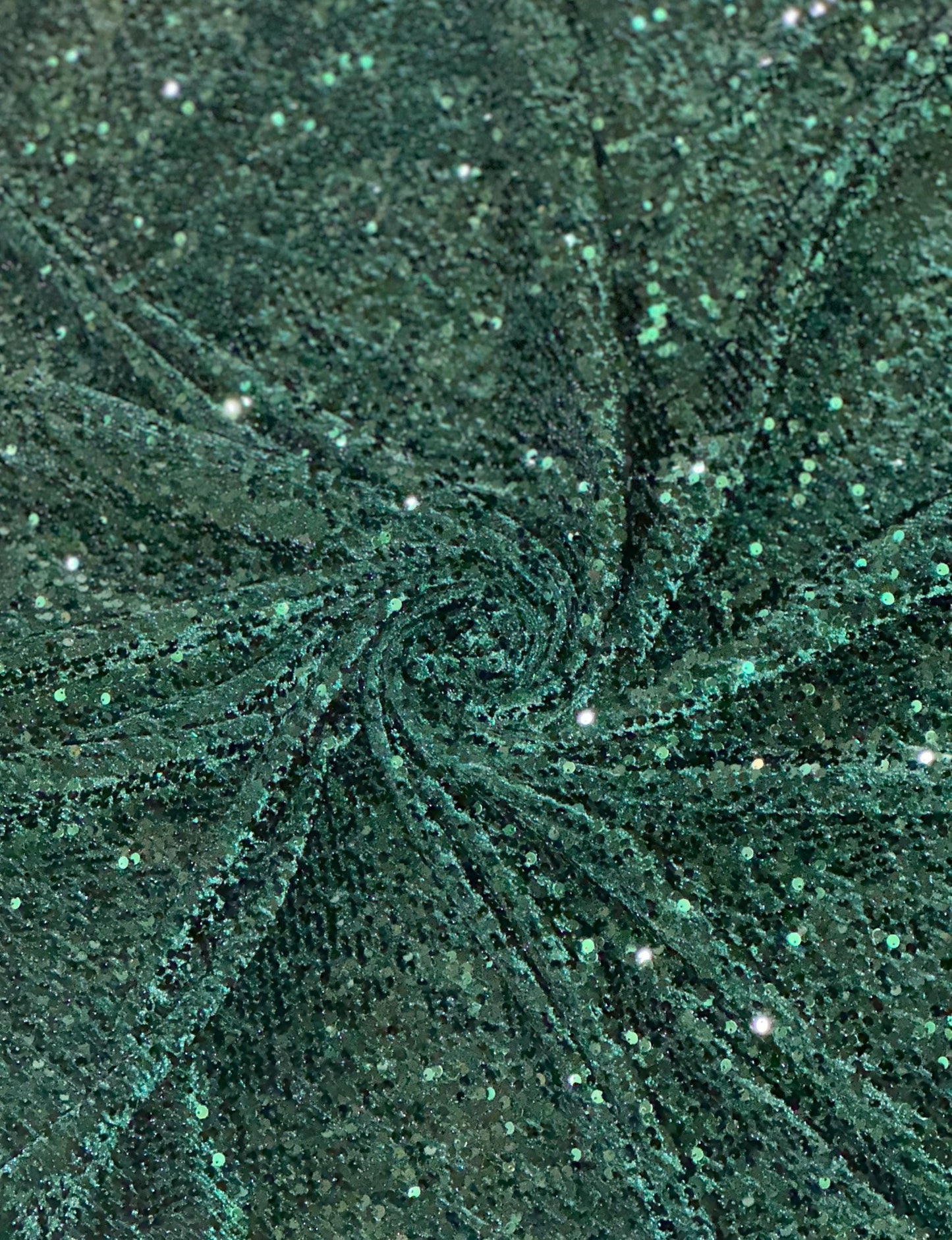 New stretch velvet with luxury sequins Hunter Green all over 5mm shining sequins 2-way stretch 58/60” Sold by the YD. Ships worldwide