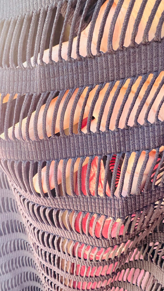 Fringe design Luxury nylon spandex 4-way stretch 55/57” Sold by the YD. Ships worldwide from Los Angeles California USA.