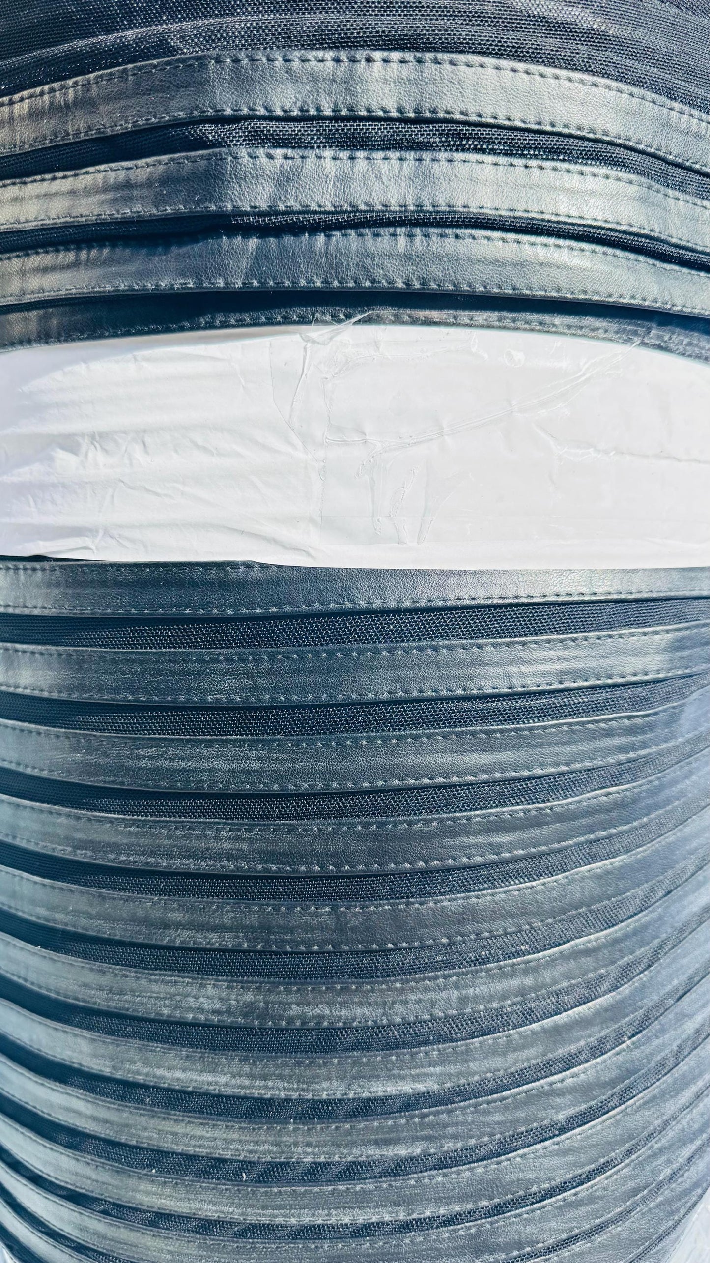 Deluxe Stripes design leather black stripes and denim stripes on spandex power mesh nylon spandex 4-way stretch 44/45” High quality fabrics