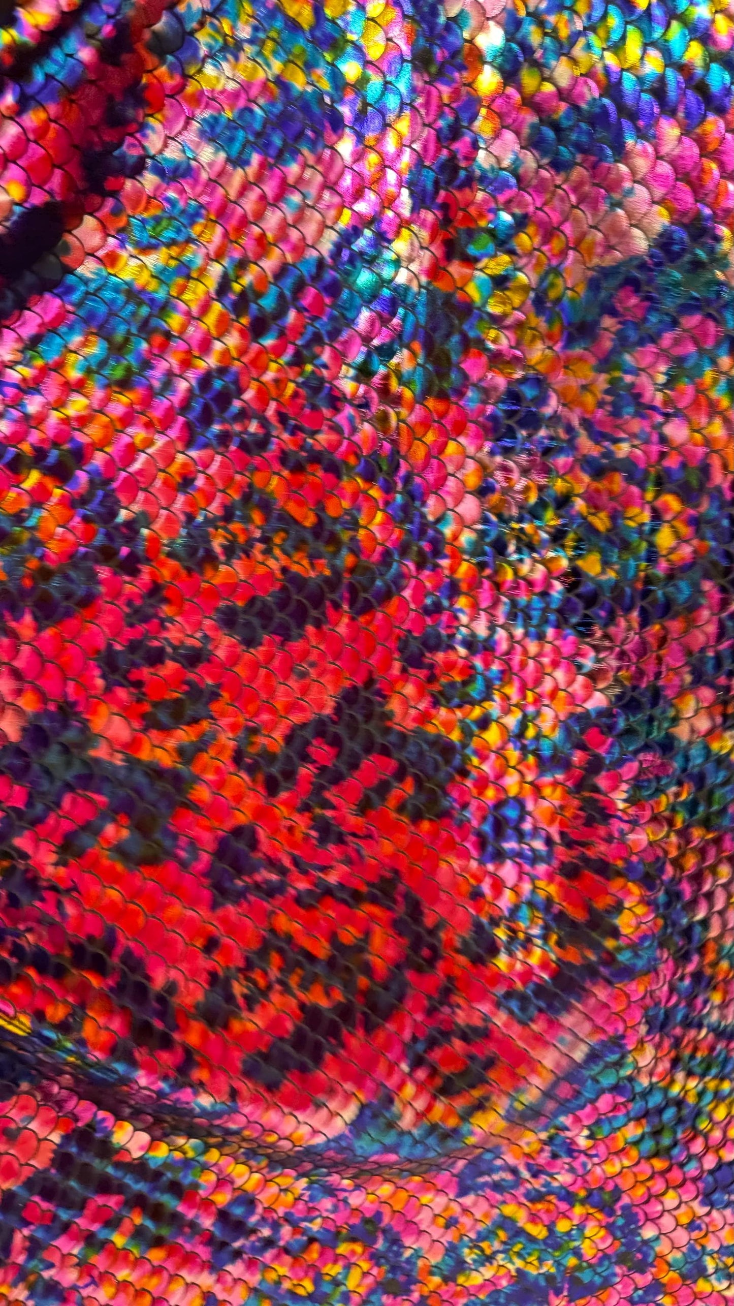 Mermaid Rainbow design tie dye multicolor hologram metallic nylon spandex 4way stretch 58/60" Sold by the YD. Ships worldwide from LA
