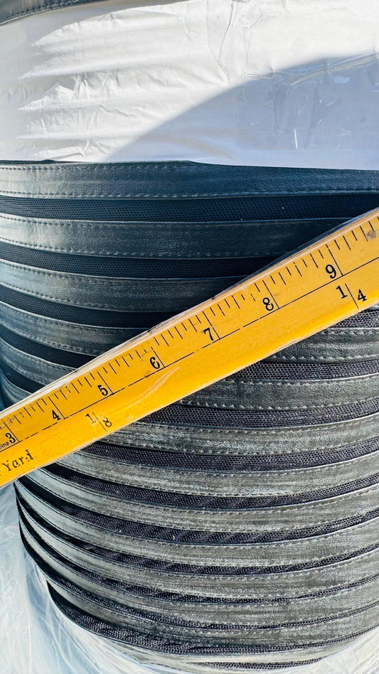 Deluxe Stripes design leather black stripes and denim stripes on spandex power mesh nylon spandex 4-way stretch 44/45” High quality fabrics