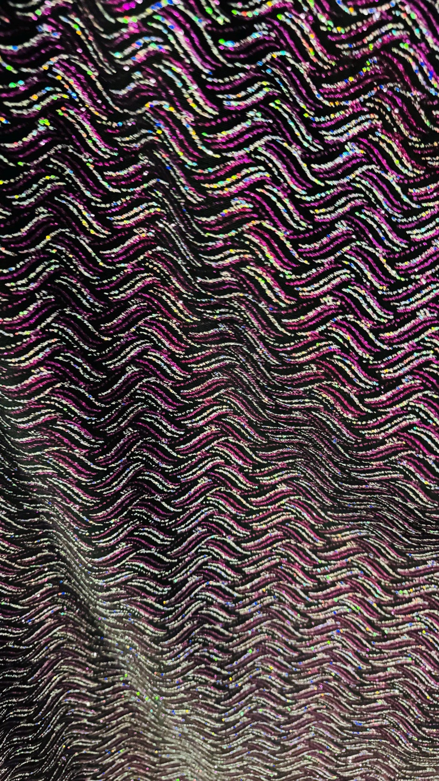 New Abstract wavy design metallic slinky 4-way stretch glitter fabric 58/60” Sold by the YD. Ships Worldwide from Los Angeles California