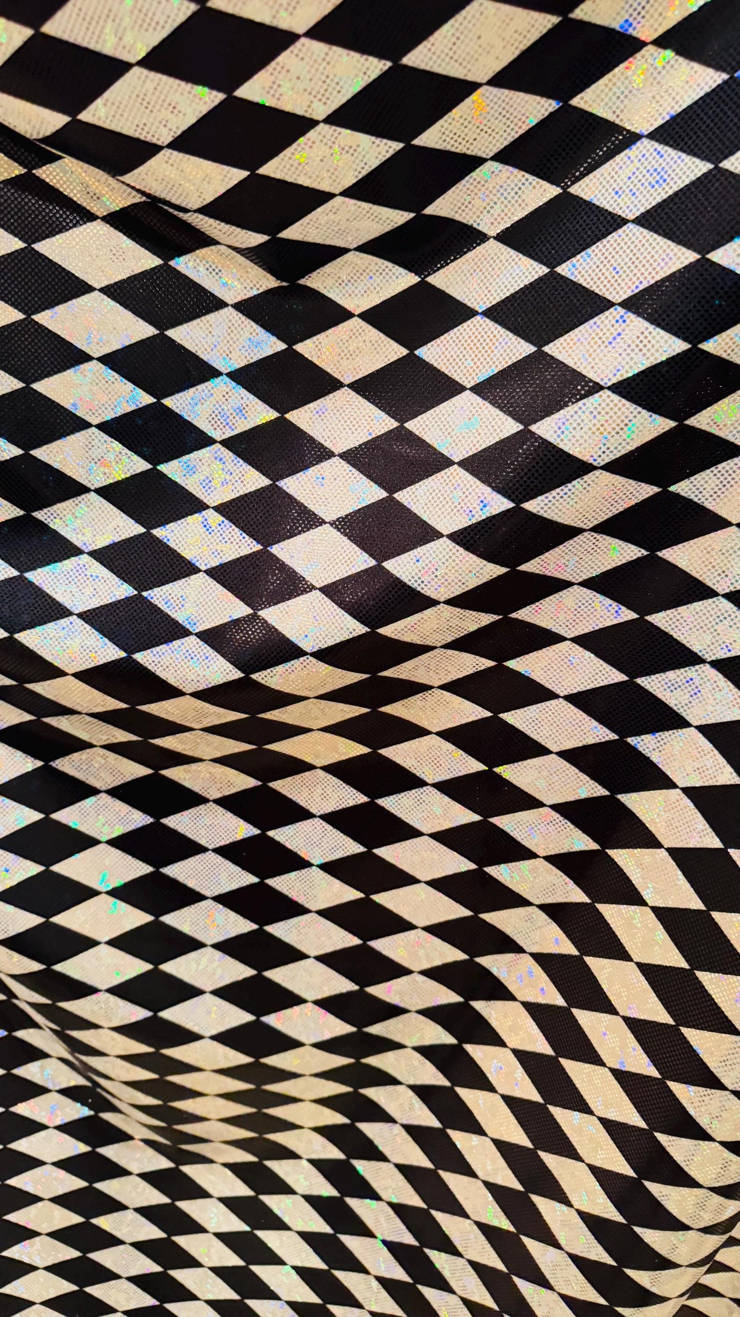 New Diamond Harlequin Design Hologram Shattered Glass metallic nylon spandex 4way stretch 58/60" Sold by the YD. Ships worldwide from LA CA