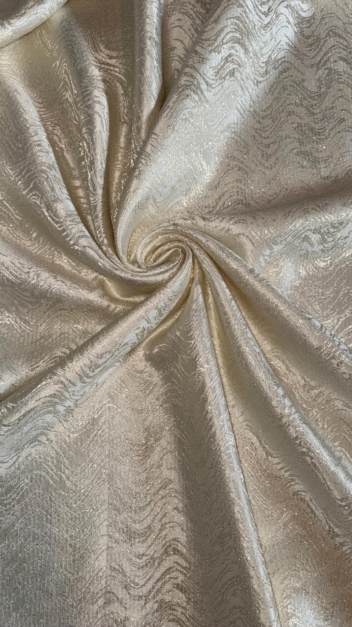 New Metallic Brocade Wavy design Non Stretch Ivory color 110” Sold by the YD. High quality fabrics by AlexLAFabrics