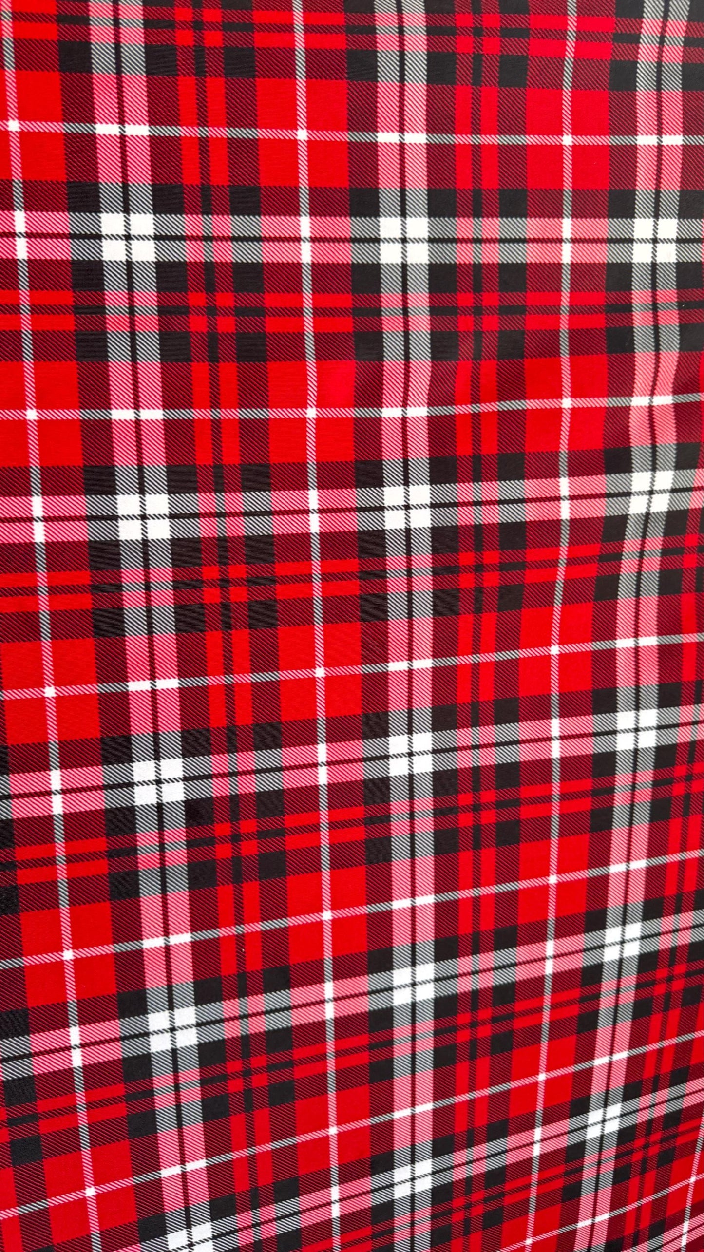 New Plaid design Red/White Print On Heavy Nylon spandex 4-Way 58/60” Sold By The YD. Ships Worldwide From Los Angeles California USA.
