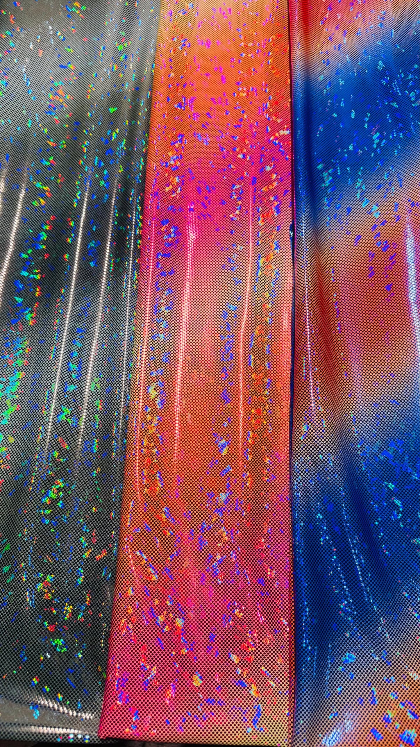 New Ombre design on shattered glass metallic nylon spandex 4-way stretch 58/60” Sold by the YD. Ships worldwide from Los Angeles California