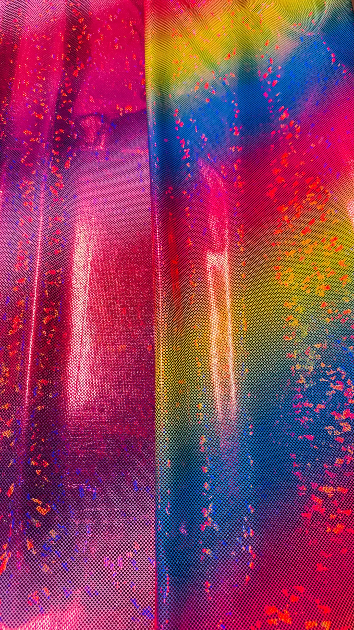New Ombre design on shattered glass metallic nylon spandex 4-way stretch 58/60” Sold by the YD. Ships worldwide from Los Angeles California