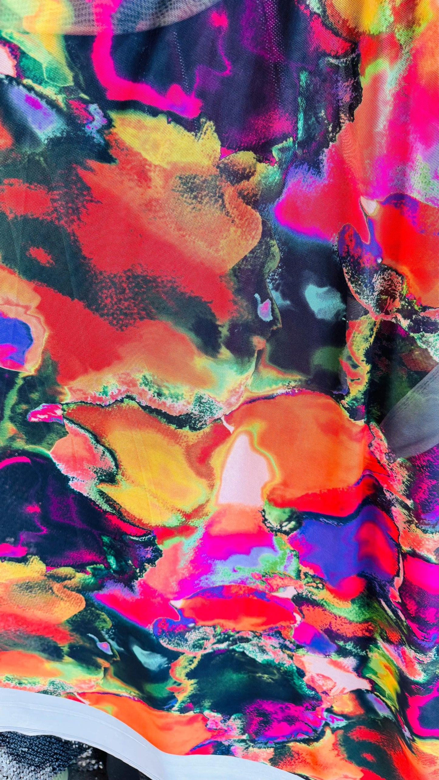 New modern abstract design print on power mesh 4-way stretch see though fabric 58/60” Sold by the YD. Ships Worldwide from Los Ángeles CA.