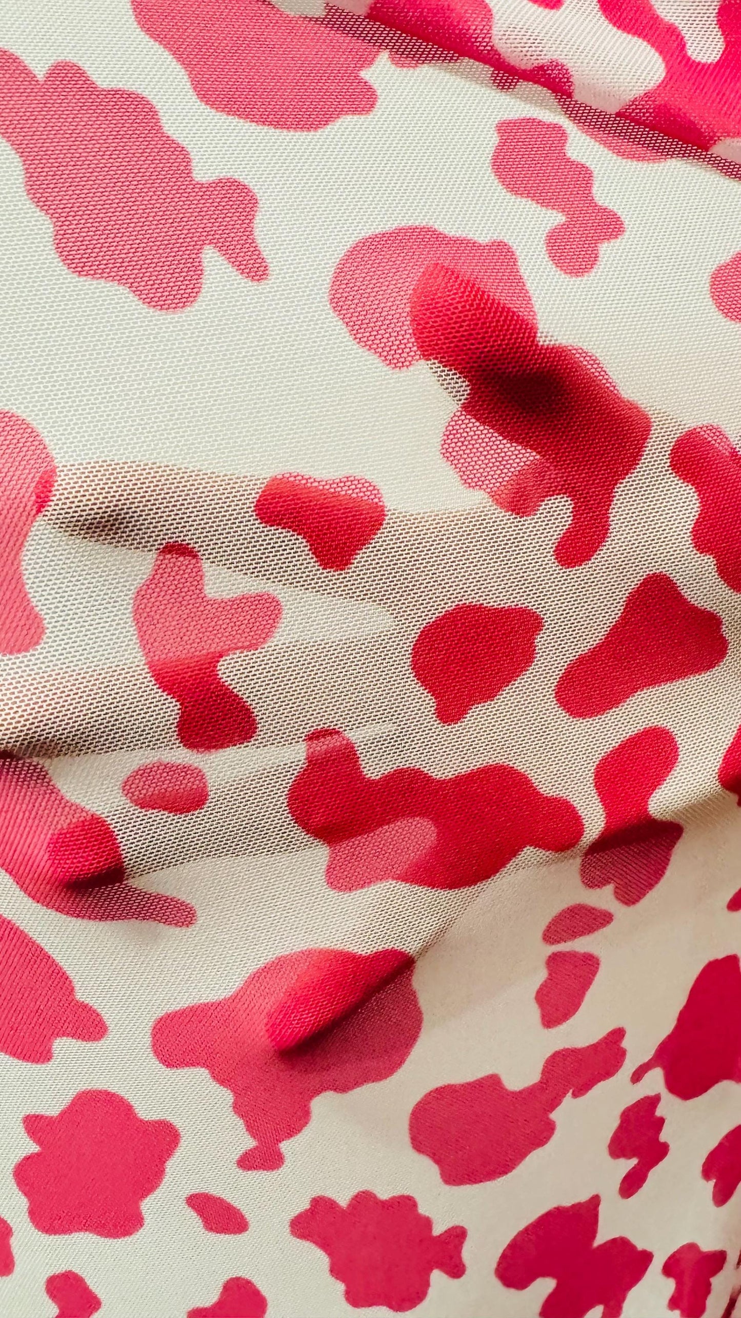 Cow design pink print on power mesh 4-way stretch 58/60” Sold by the YD. Ships Worldwide from Los Angeles California USA.