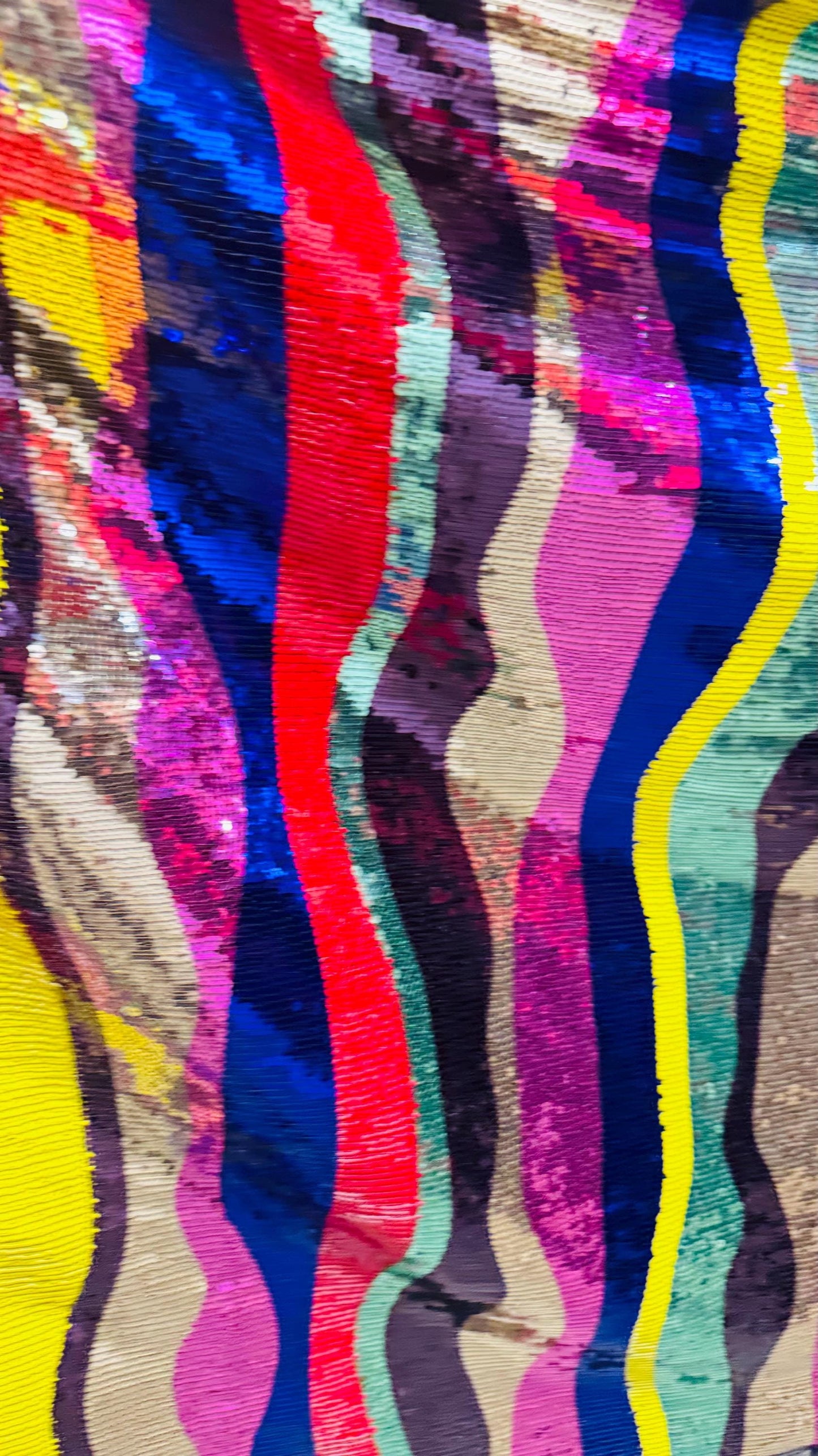 New modern wavy design trans sequins on 2-way stretch mesh 54/55” Sold by the YD. Ships worldwide from Los Angeles California USA.