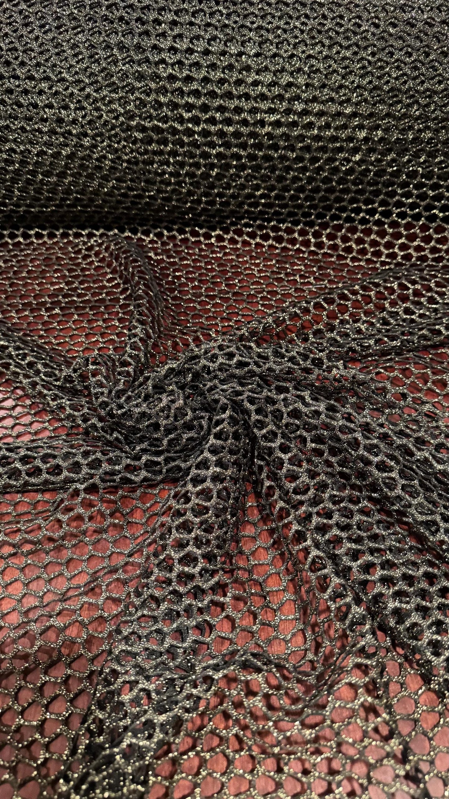 Metallic Spider mesh Black/Gold 4-way stretch 58/60” Sold by the YD. Ships Worldwide from Los Angeles California USA.