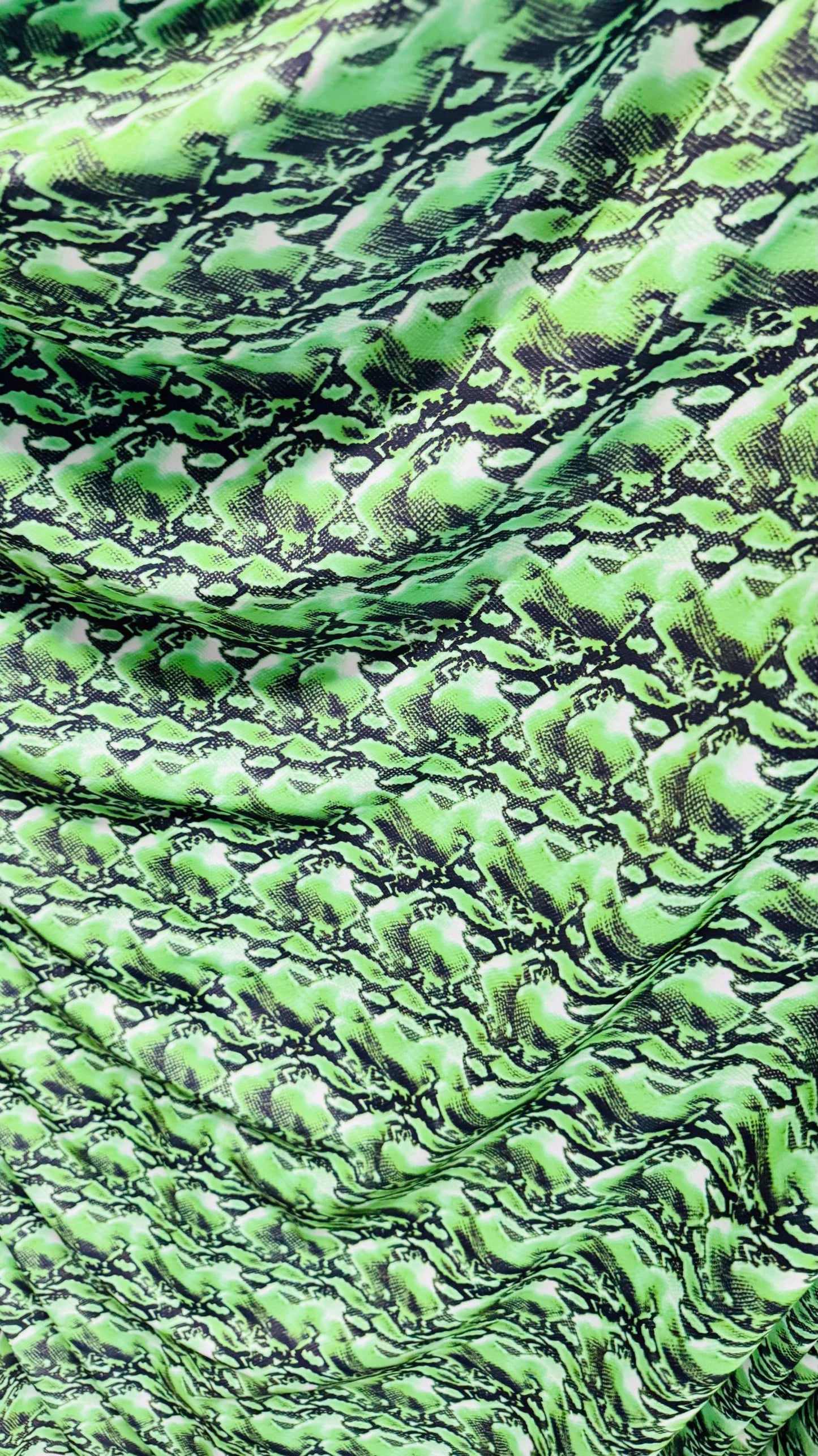 NEW Cobra snake design Green color print on nylon spandex 4way stretch 58/60" Sold by the YD. Ships worldwide from Los Angeles California