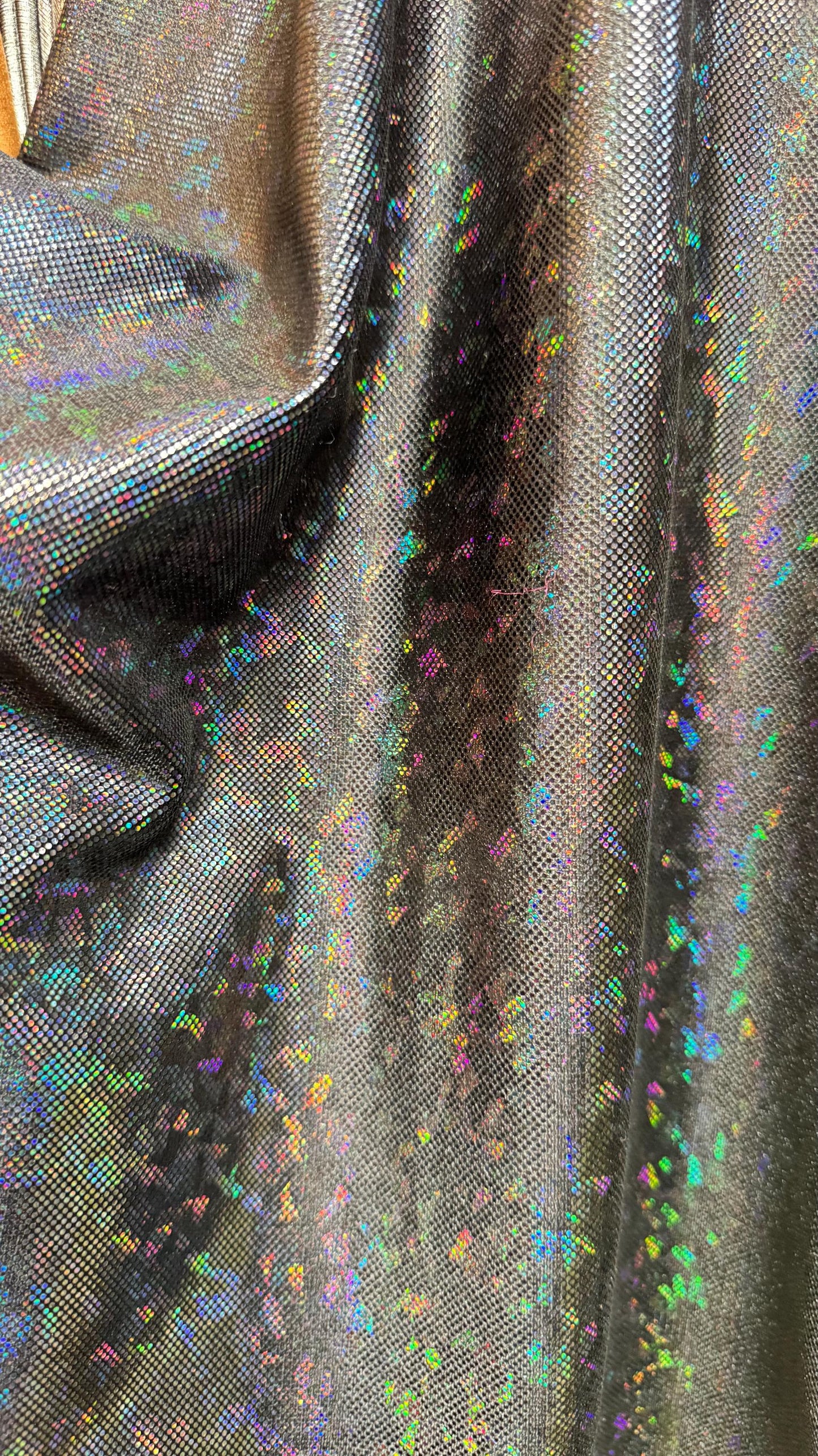 Shattered glass Black/Black hologram metallic foil on stretch velvet best quality in the market 4-way stretch 58/60” High quality fabrics