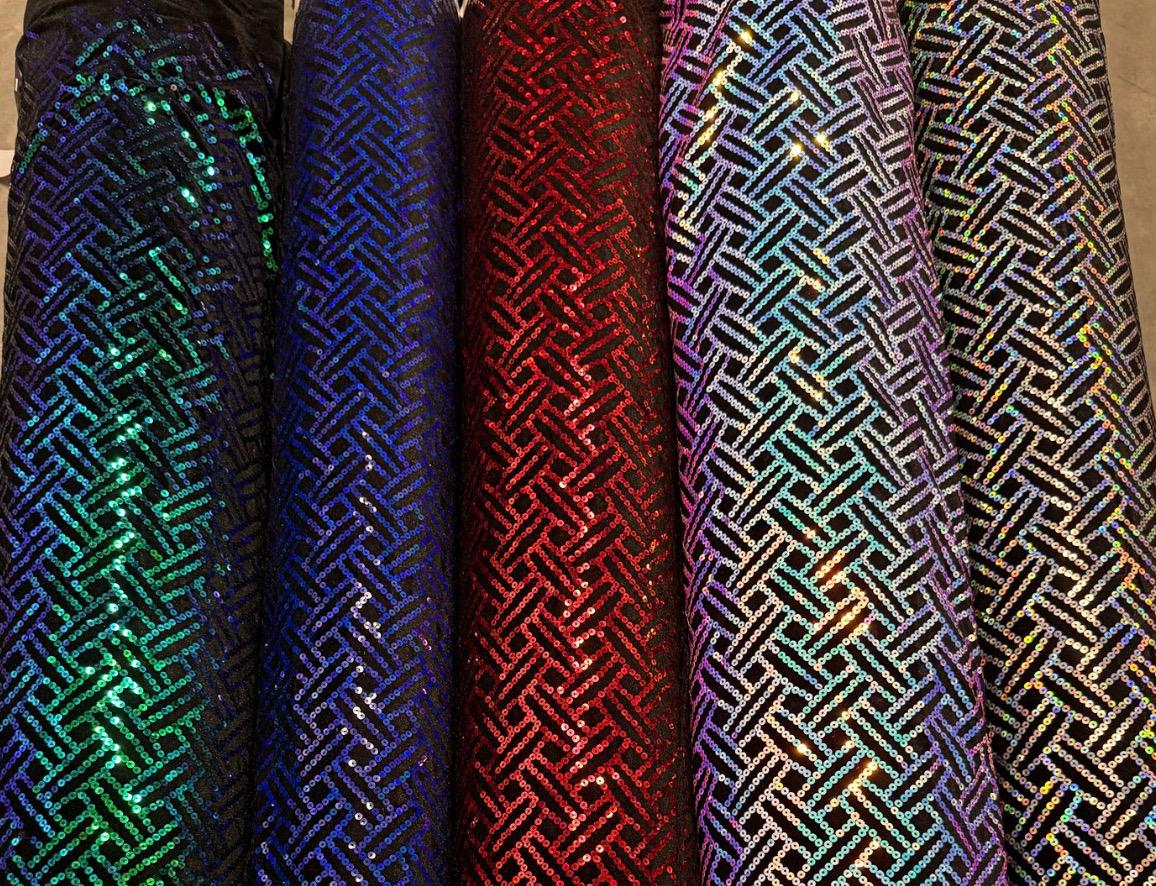 New Modern Overlap 3D Iridescent sequins on heavy stretch velvet 4way 2tone sequins 58/60" Sold by the YD. Ships worldwide from LA CA