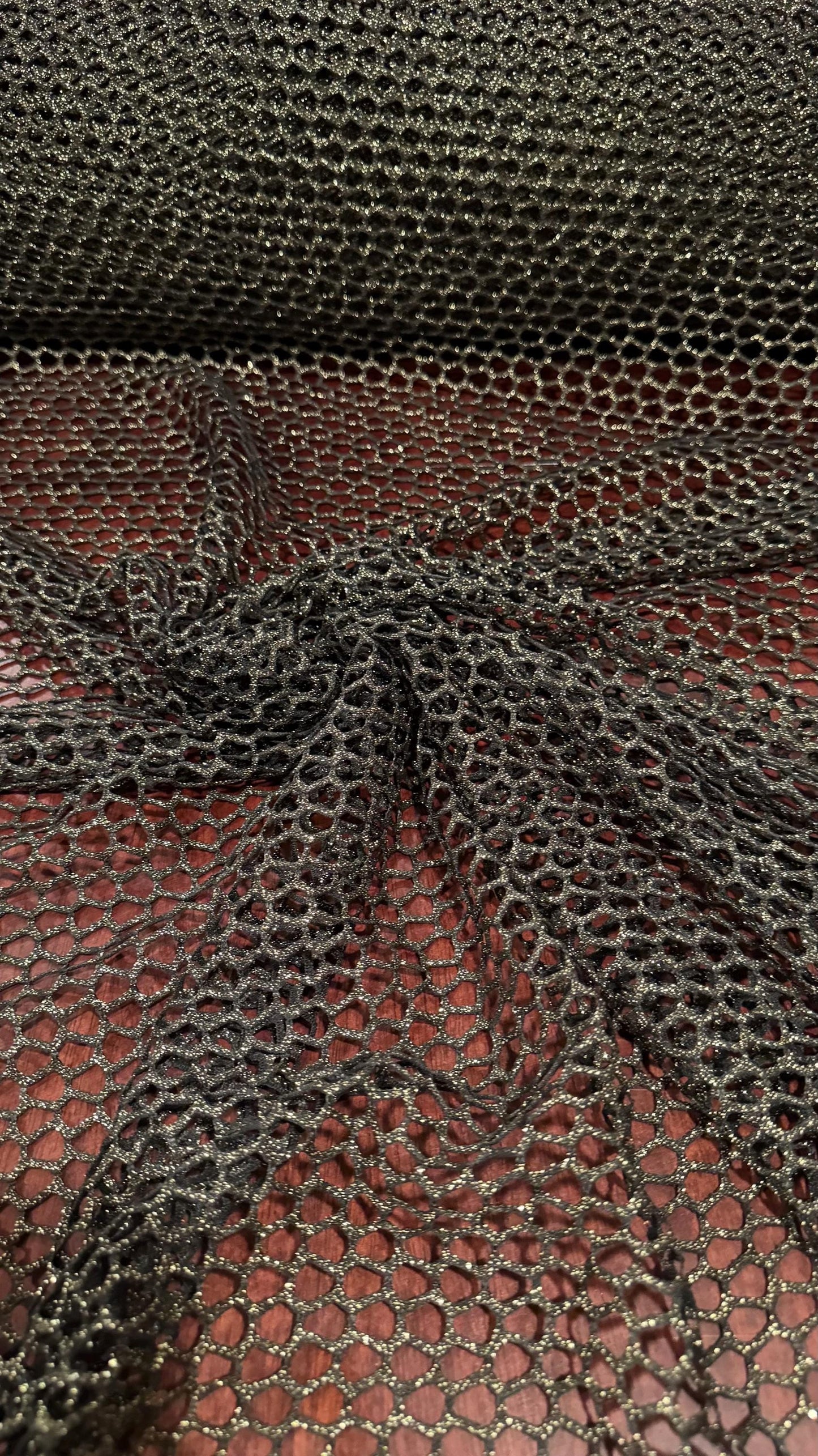 Metallic Spider mesh Black/Gold 4-way stretch 58/60” Sold by the YD. Ships Worldwide from Los Angeles California USA.