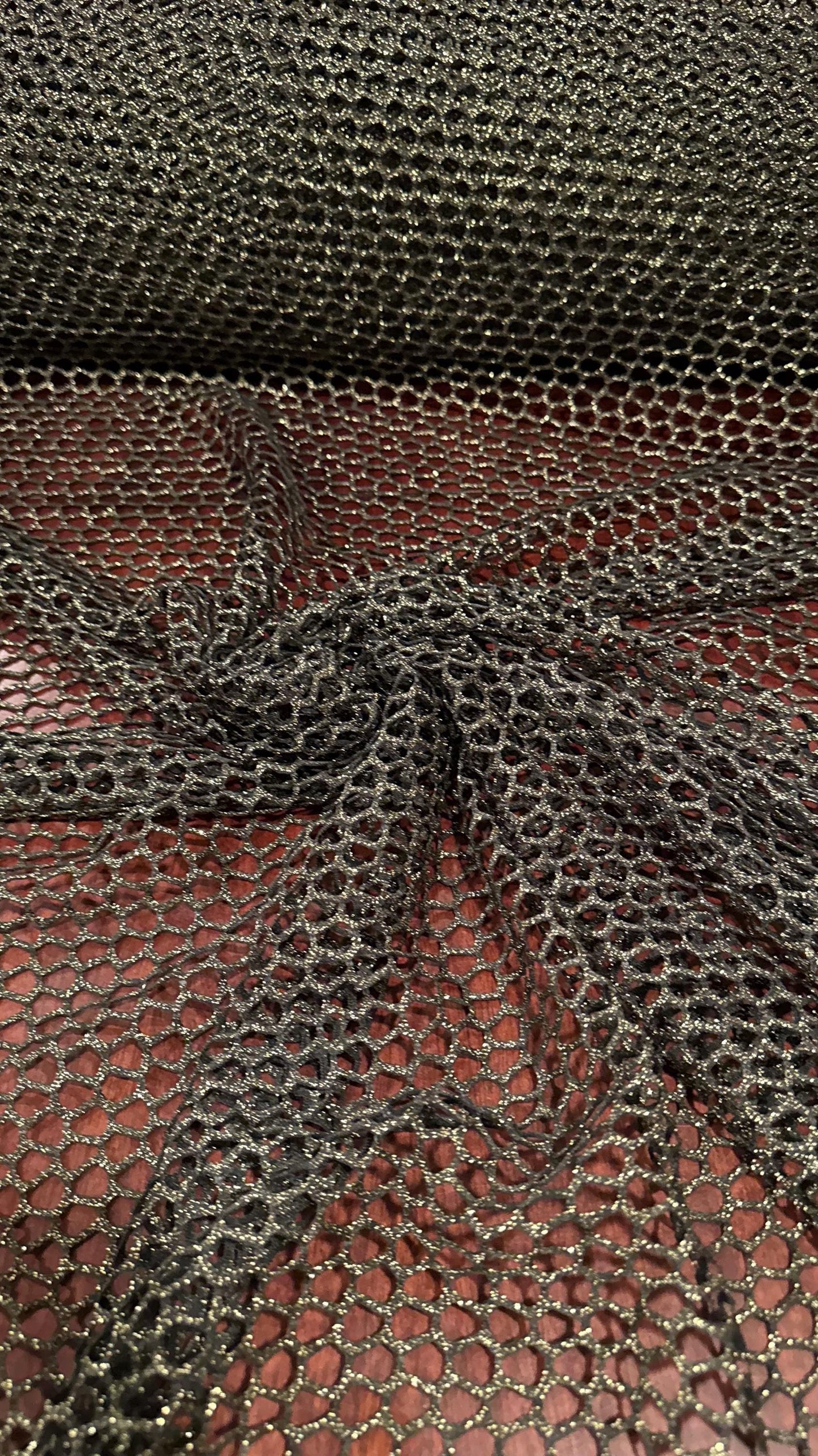 Metallic Spider mesh Black/Gold 4-way stretch 58/60” Sold by the YD. Ships Worldwide from Los Angeles California USA.