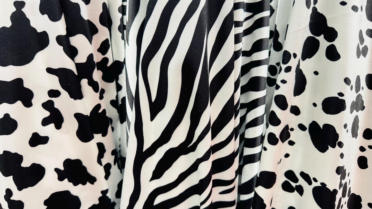 Exotic Animals designs print on super shiny satin spandex 4-way stretch 58/60” High quality spandex fabrics by AlexLAFabrics
