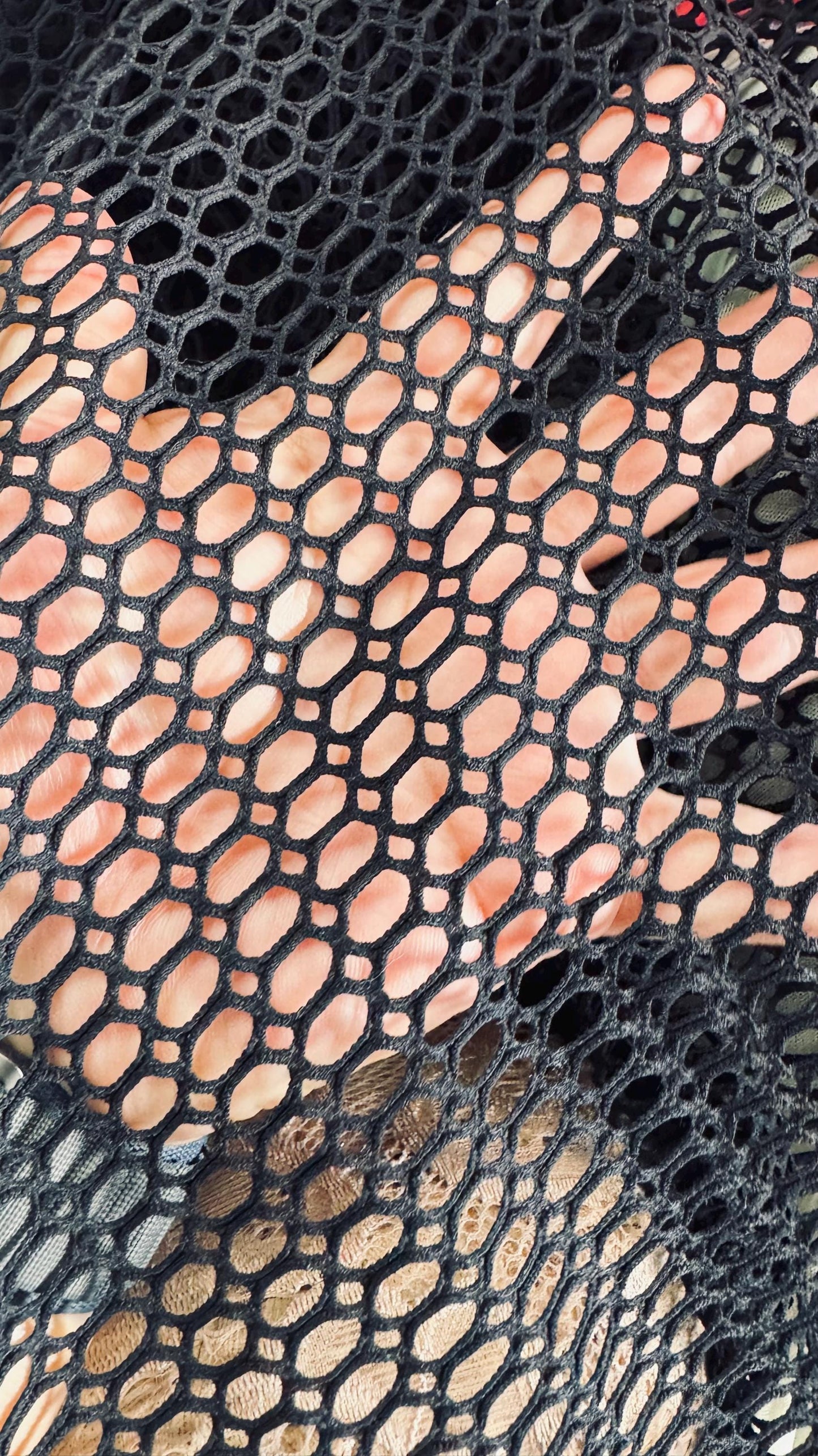 New 3D Black fishnet Geometric design 2-way stretch 58/60” Sold by the YD. Ships worldwide from Los Angeles California USA.