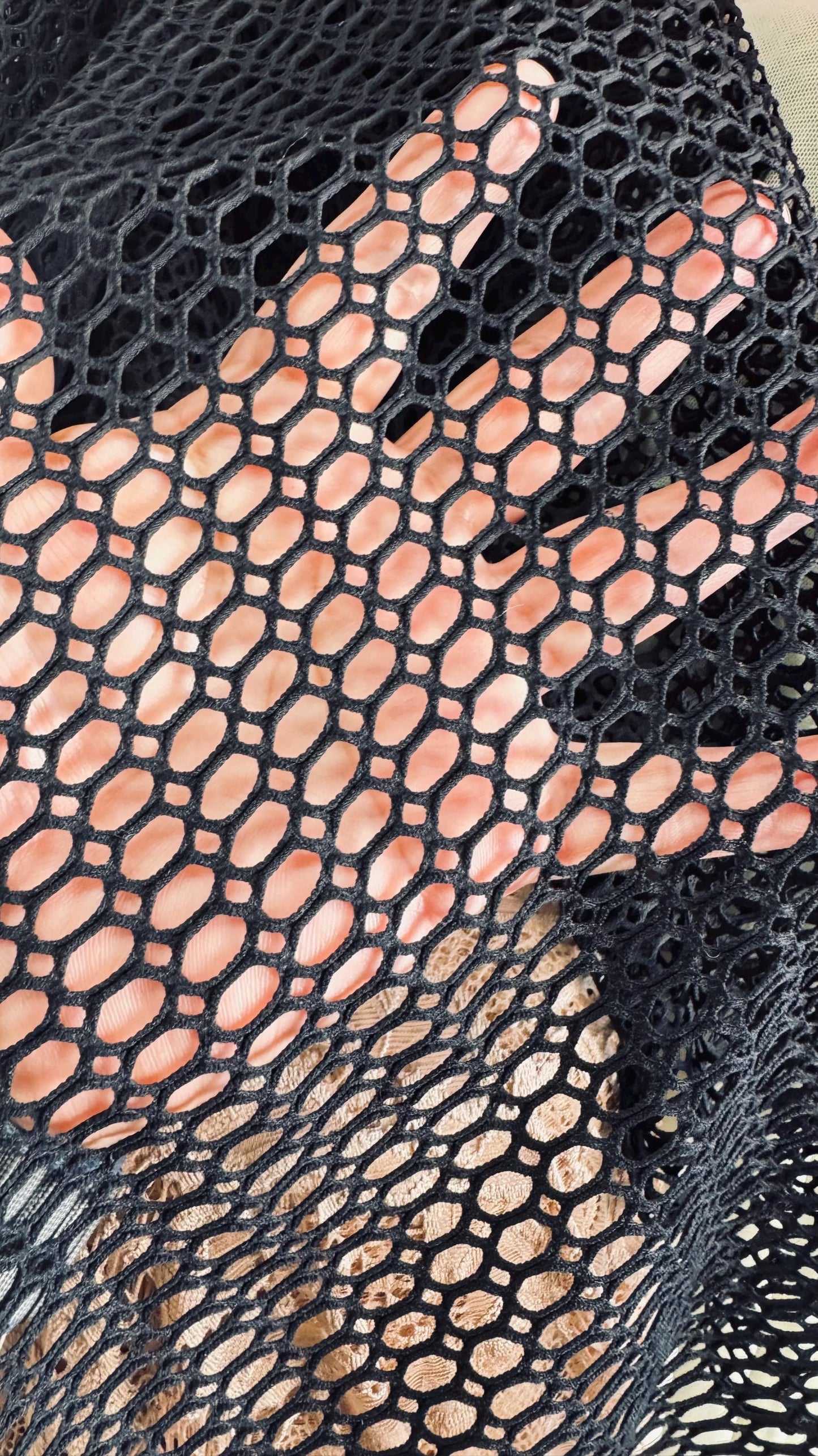New 3D Black fishnet Geometric design 2-way stretch 58/60” Sold by the YD. Ships worldwide from Los Angeles California USA.