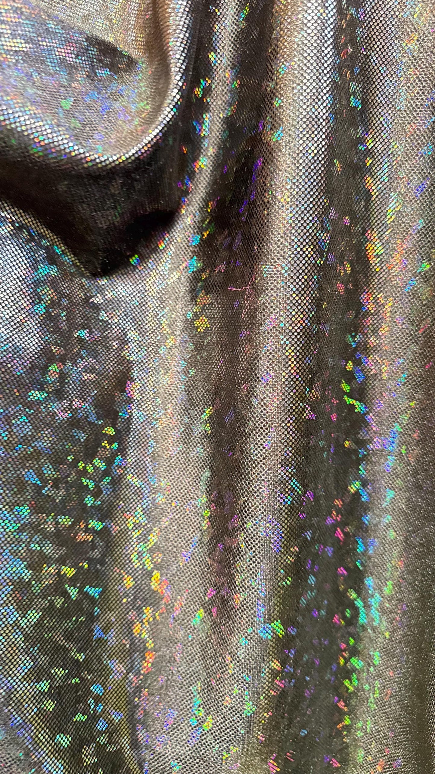 Shattered glass Black/Black hologram metallic foil on stretch velvet best quality in the market 4-way stretch 58/60” High quality fabrics