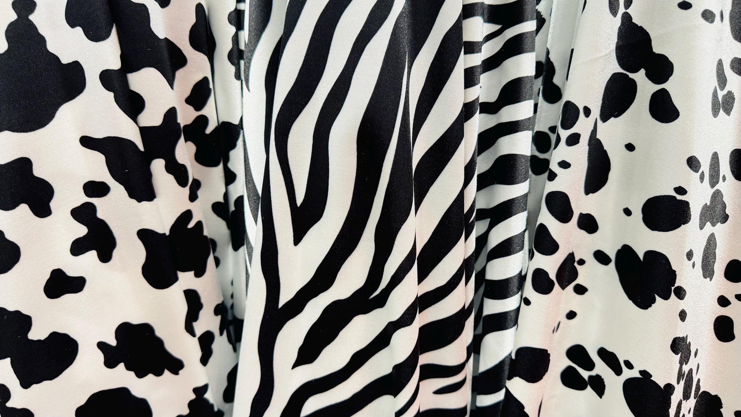 Exotic Animals designs print on super shiny satin spandex 4-way stretch 58/60” High quality spandex fabrics by AlexLAFabrics