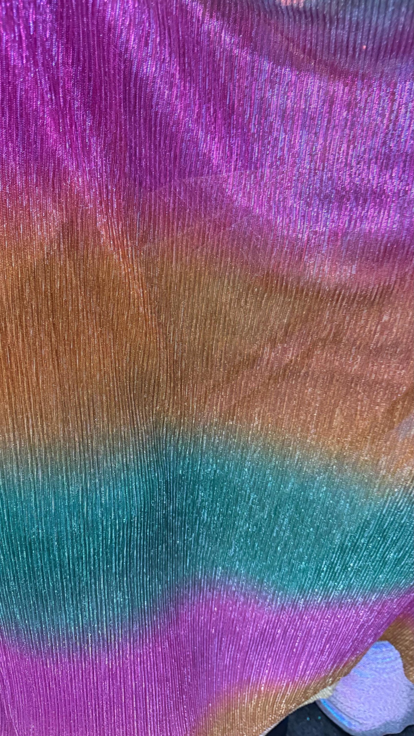 New Pleated Ombre metallic stretch mesh Multicolor 4way stretch 58/60" Sold by the YD. Ships worldwide from Los Angeles California USA.