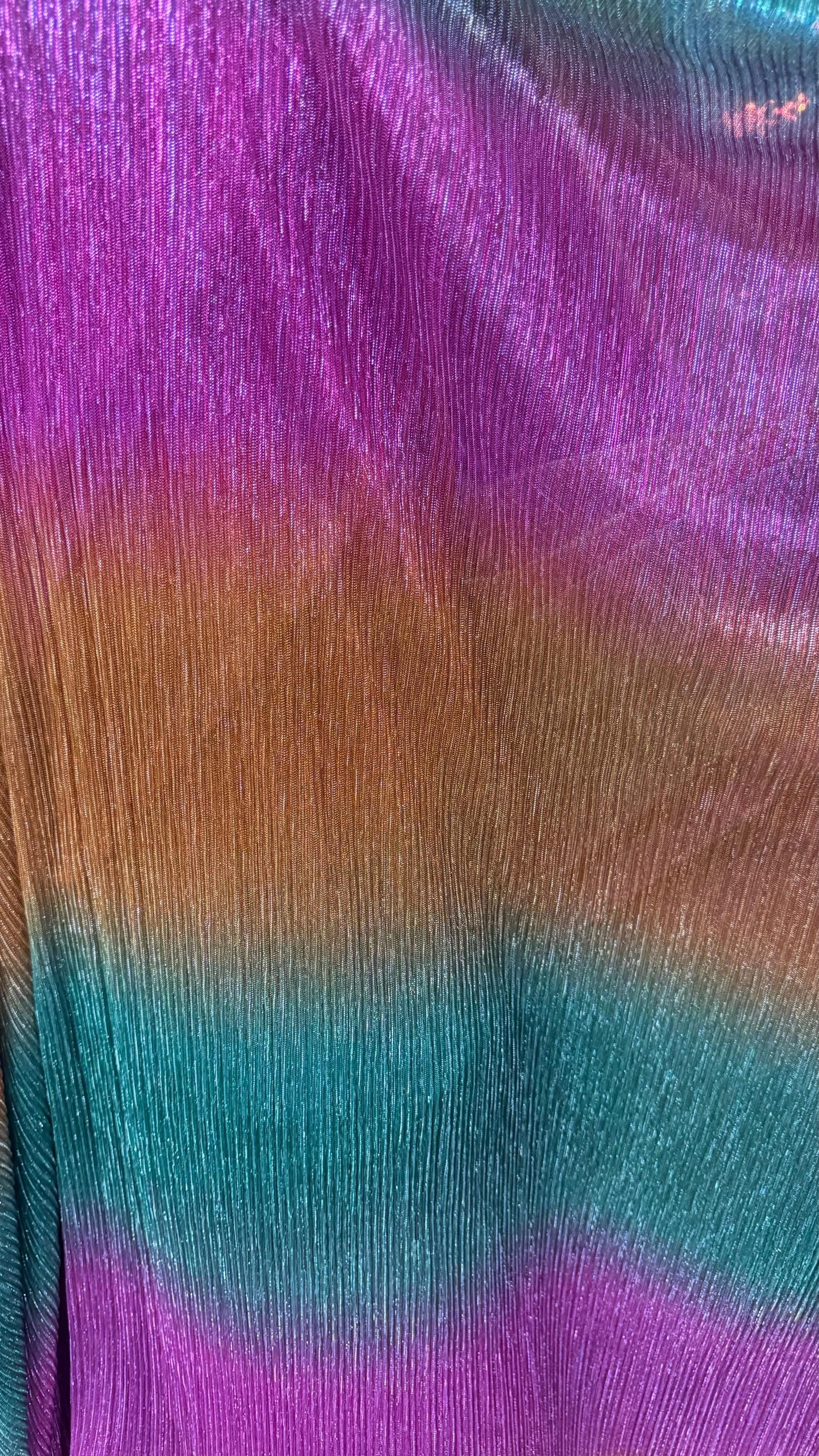New Pleated Ombre metallic stretch mesh Multicolor 4way stretch 58/60" Sold by the YD. Ships worldwide from Los Angeles California USA.