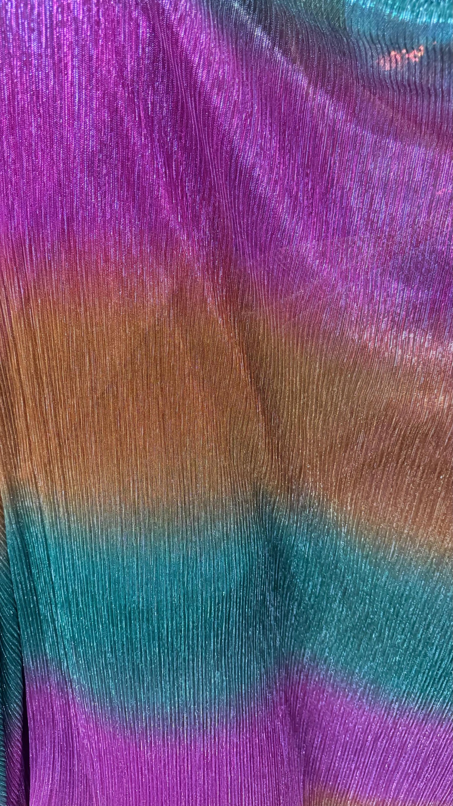 New Pleated Ombre metallic stretch mesh Multicolor 4way stretch 58/60" Sold by the YD. Ships worldwide from Los Angeles California USA.