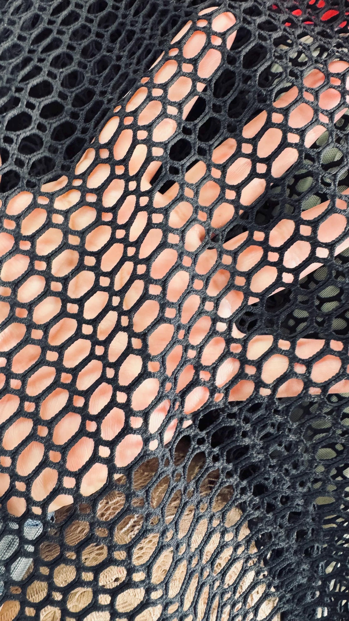 New 3D Black fishnet Geometric design 2-way stretch 58/60” Sold by the YD. Ships worldwide from Los Angeles California USA.