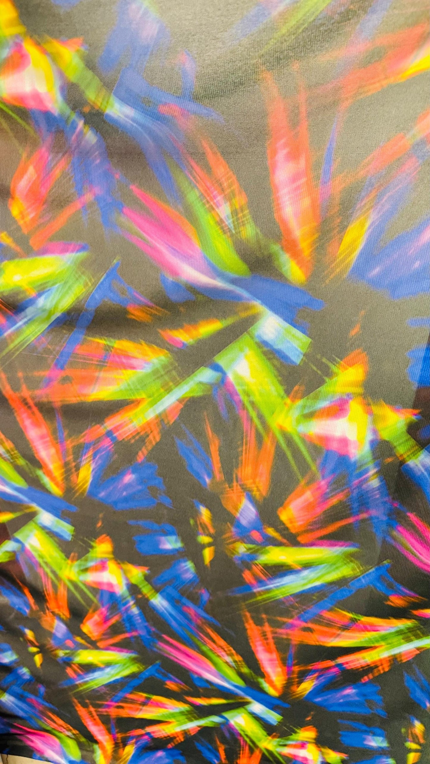 New 3D Abstract design print on power mesh colorful nylon spandex 4-way stretch 58/60” Sold by the YD. Ships worldwide from Los Angeles CA.