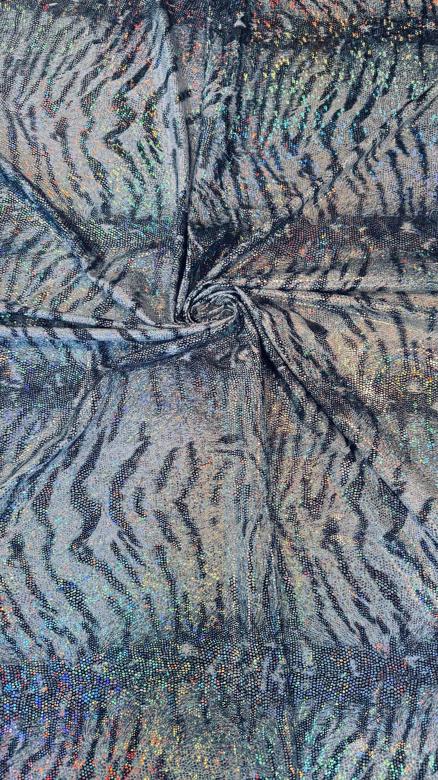 Bengal White Tiger design metallic hologram nylon spandex 4way stretch 58/60" Sold by the YD. Ships worldwide from Los Angeles California