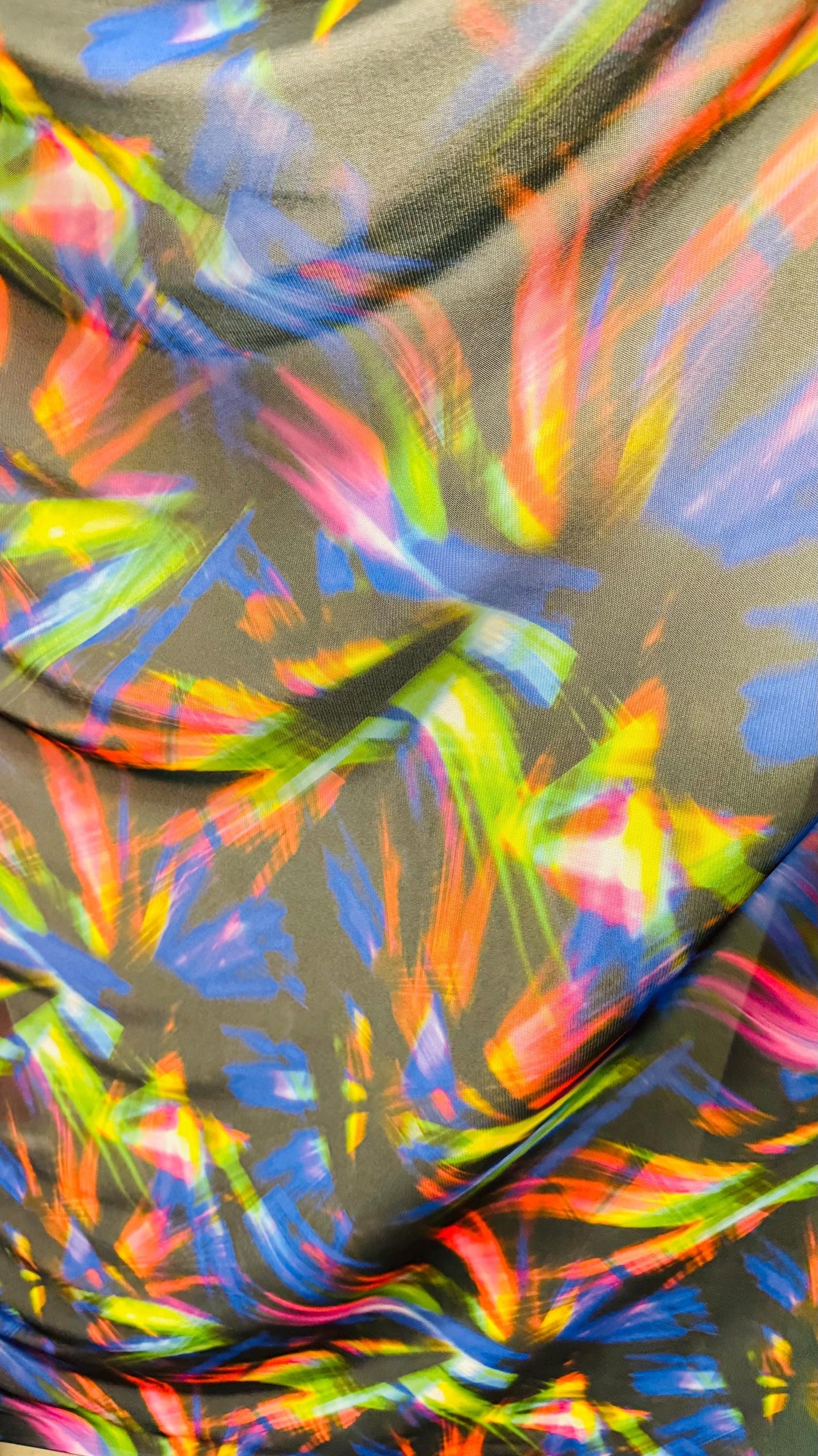 New 3D Abstract design print on power mesh colorful nylon spandex 4-way stretch 58/60” Sold by the YD. Ships worldwide from Los Angeles CA.