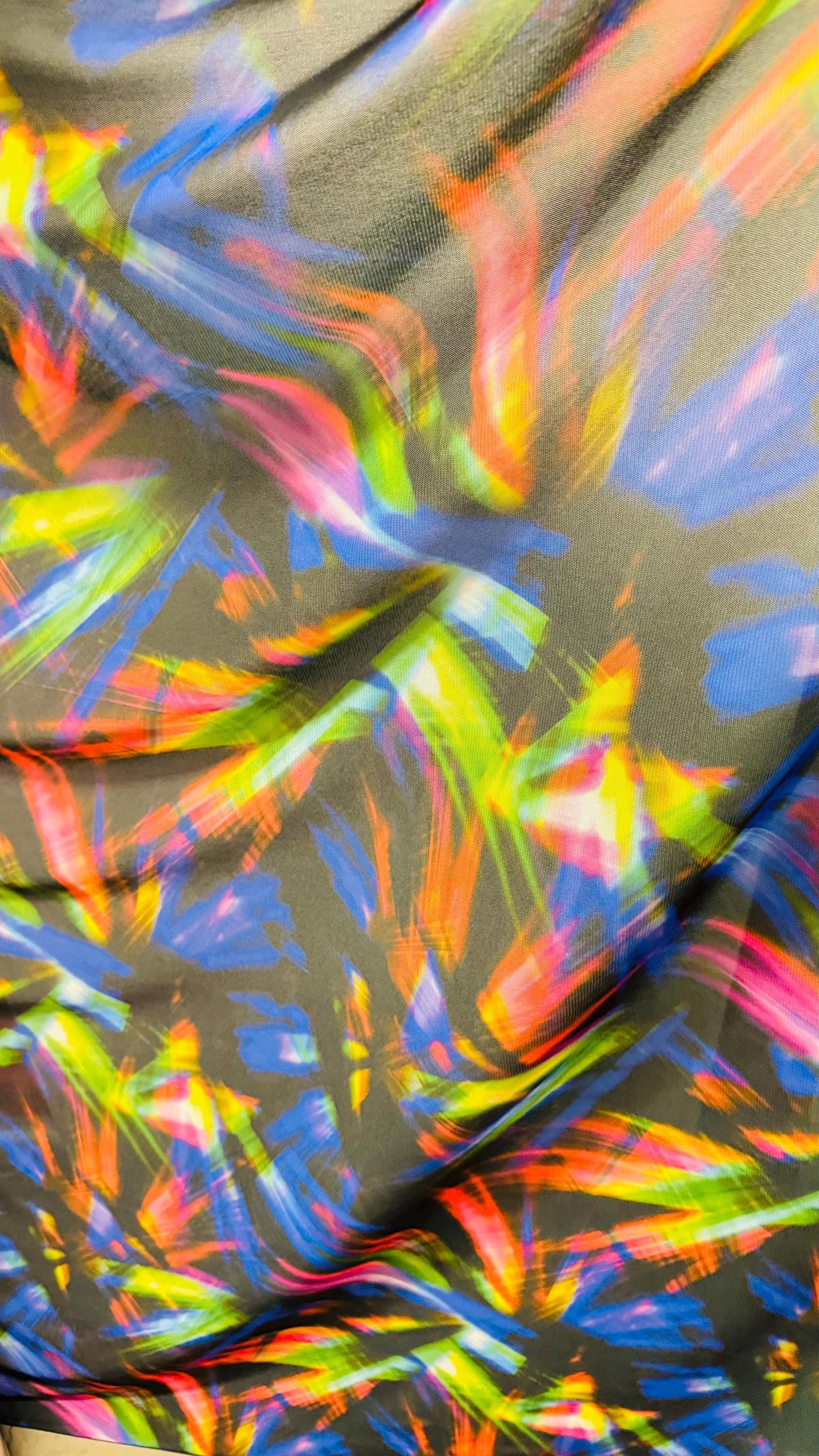 New 3D Abstract design print on power mesh colorful nylon spandex 4-way stretch 58/60” Sold by the YD. Ships worldwide from Los Angeles CA.