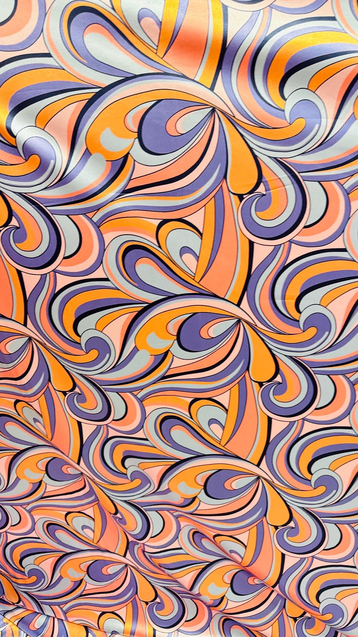 New Paisley Abstract design multicolor super Shiny poly spandex 4way stretch 58/60" Sold by the YD. Ships worldwide from Los Angeles Califo