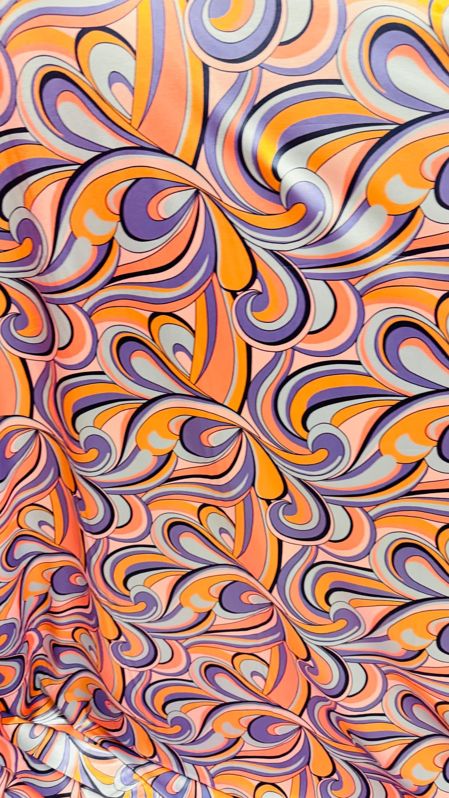 New Paisley Abstract design multicolor super Shiny poly spandex 4way stretch 58/60" Sold by the YD. Ships worldwide from Los Angeles Califo